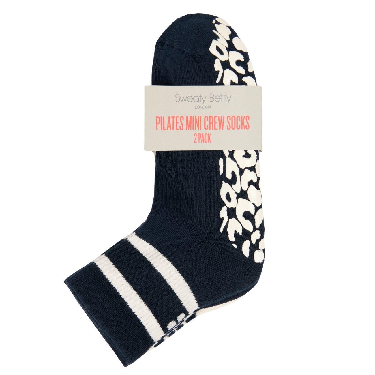 SWEATY BETTY Animal Print Mini Pilates Crew Gripper 2 Pack  FrenchNavyBlue 3/7