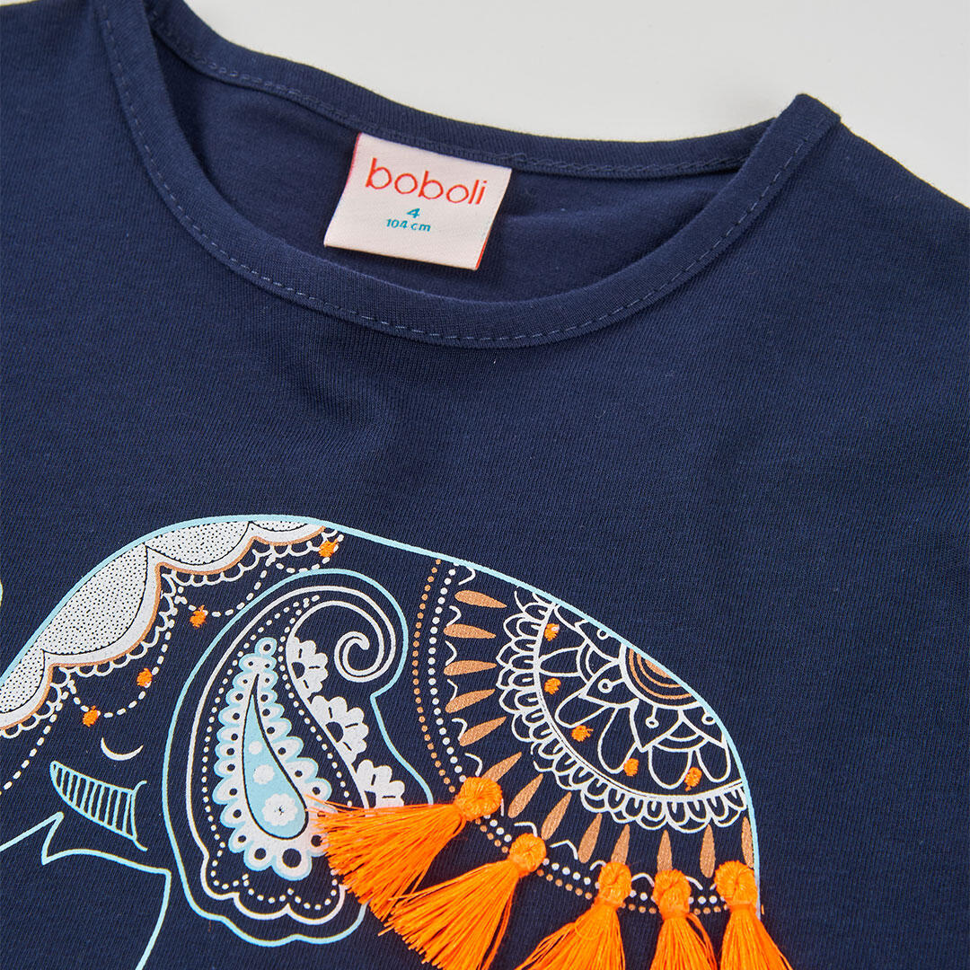 Camiseta niña de algodón azul marino 3/4