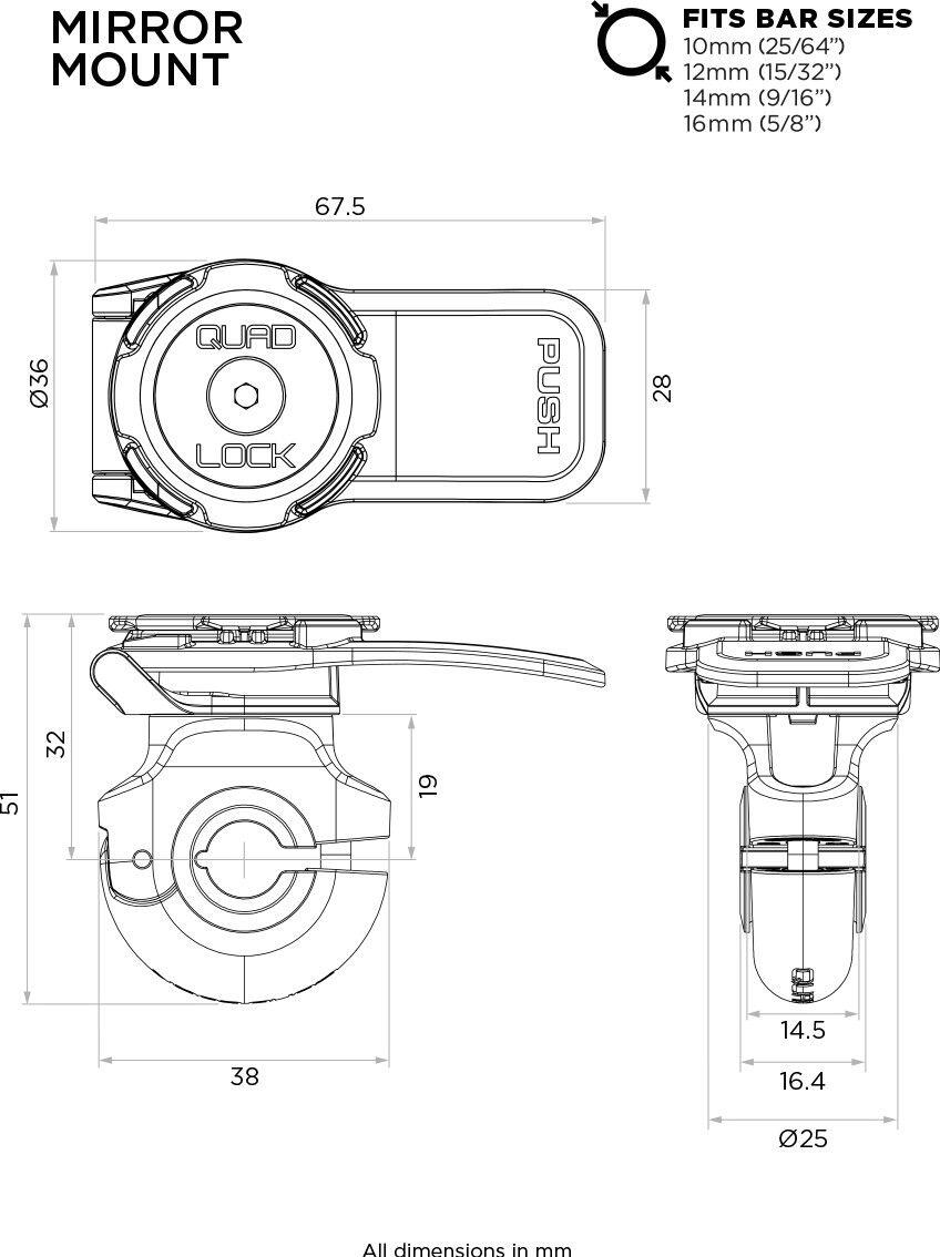 Supporto per specchietto Quad Lock per moto/scooter 4/4