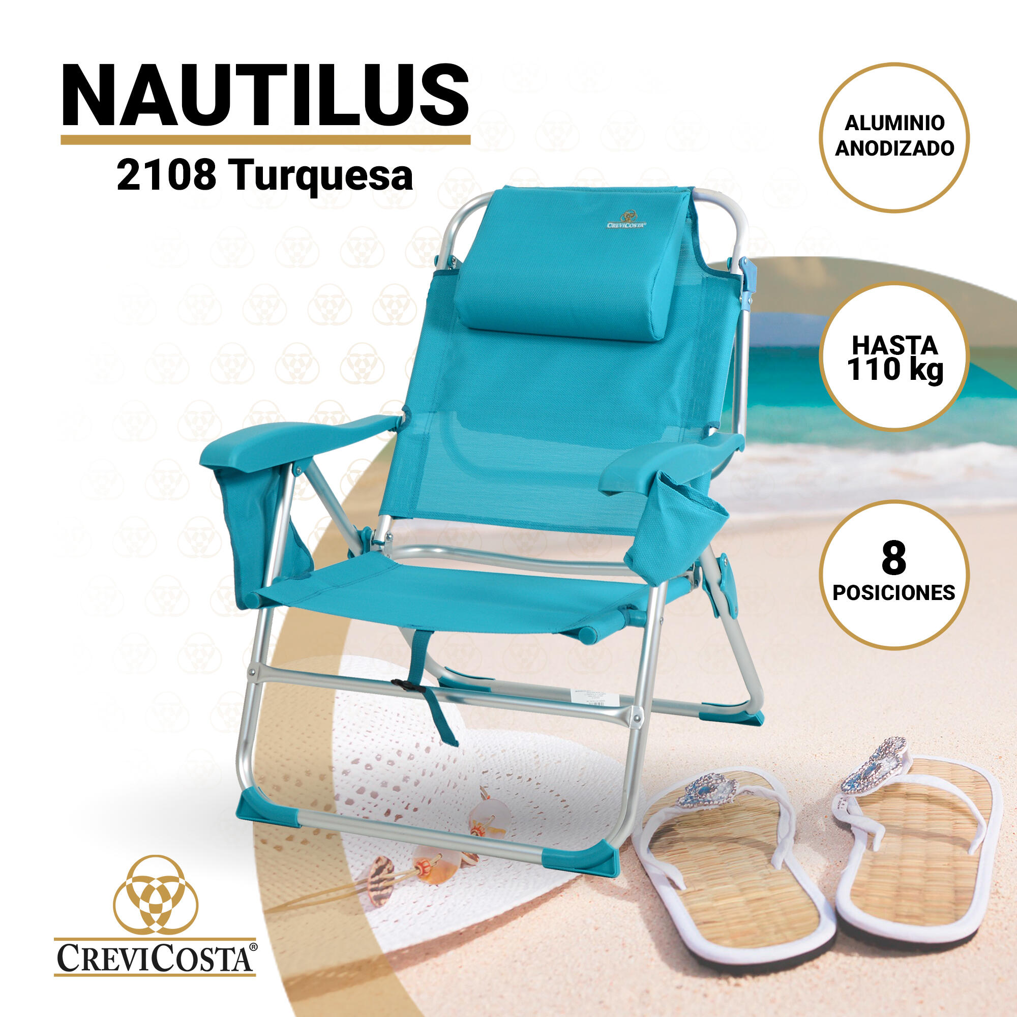 Silla de Playa Nautilus 2108 - CREVICOSTA. Turquesa 2/6
