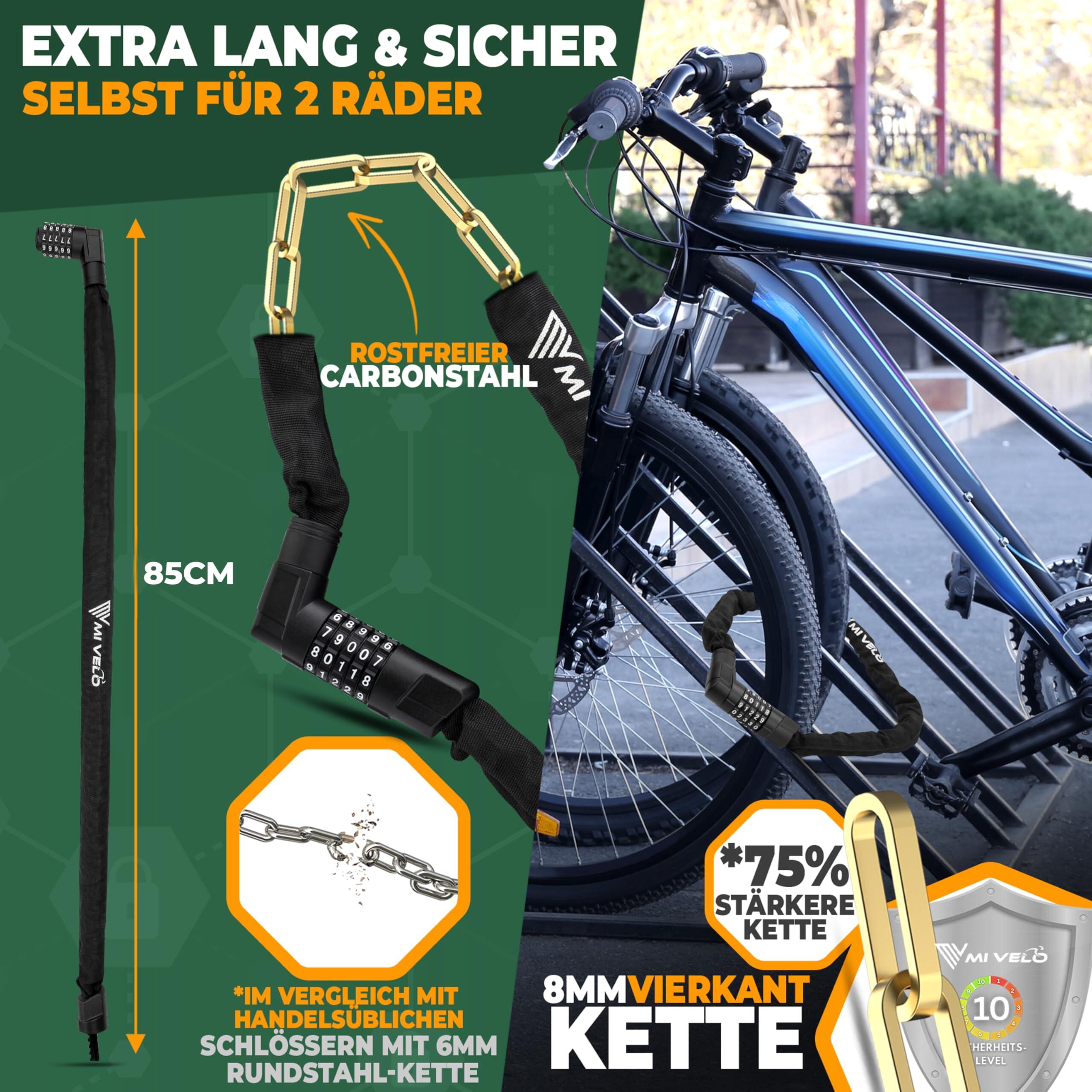 antivol à chaîne haute sécurité pour vélo et vélo électrique - Chaîne carrée 8 4/6