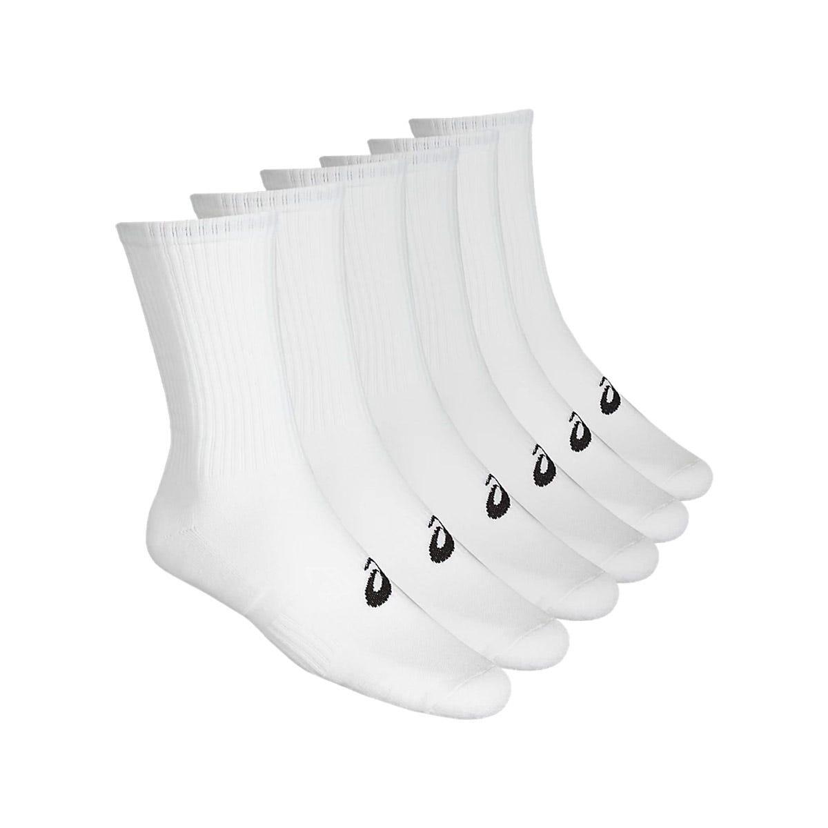 6 PACK OF WHITE ASICS CREW SOCKS 1/2