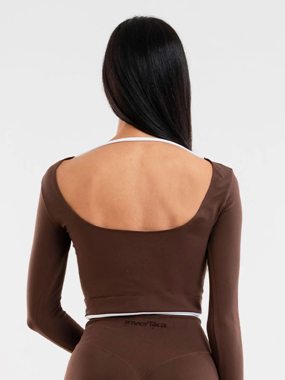 Crop top Donna fitness Eclettika maniche lunghe seamless Choco 4/5