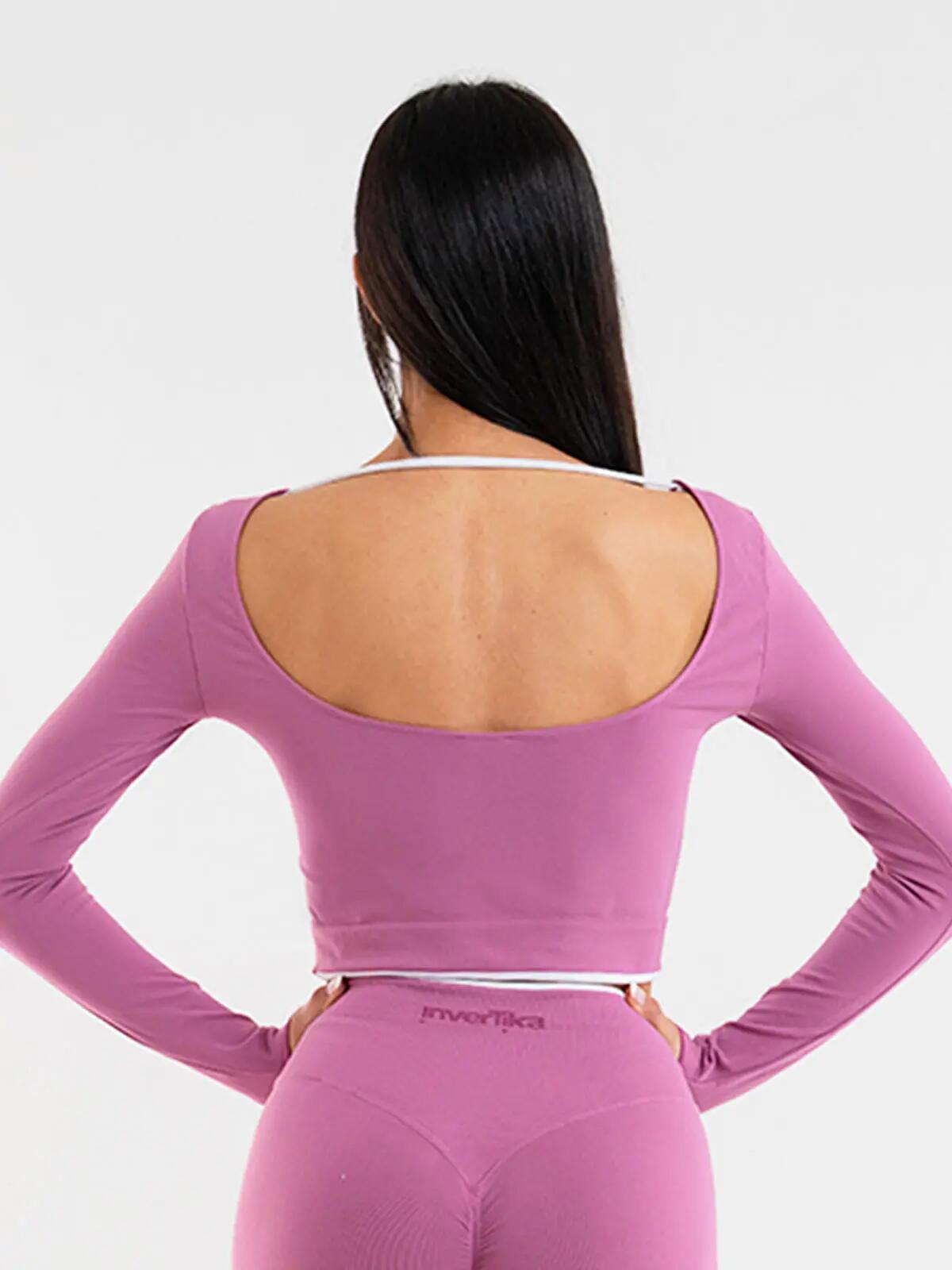 Crop top Donna fitness Eclettika maniche lunghe seamless Malva 4/5
