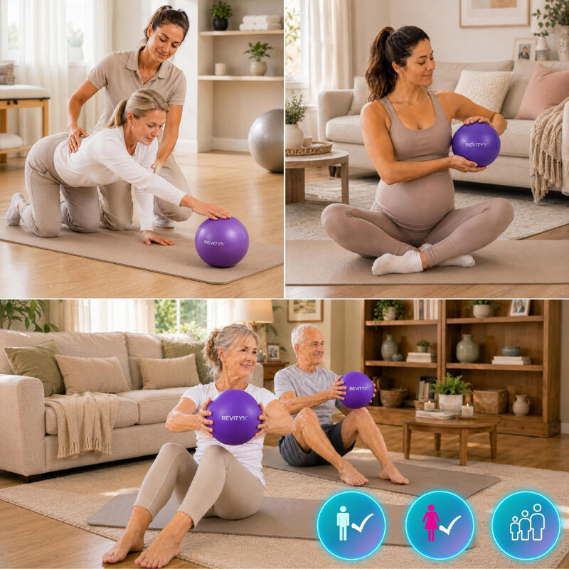 Minge Pilates și fitness Revity Gym Ball Mini 22 cm, mov, cu pompă