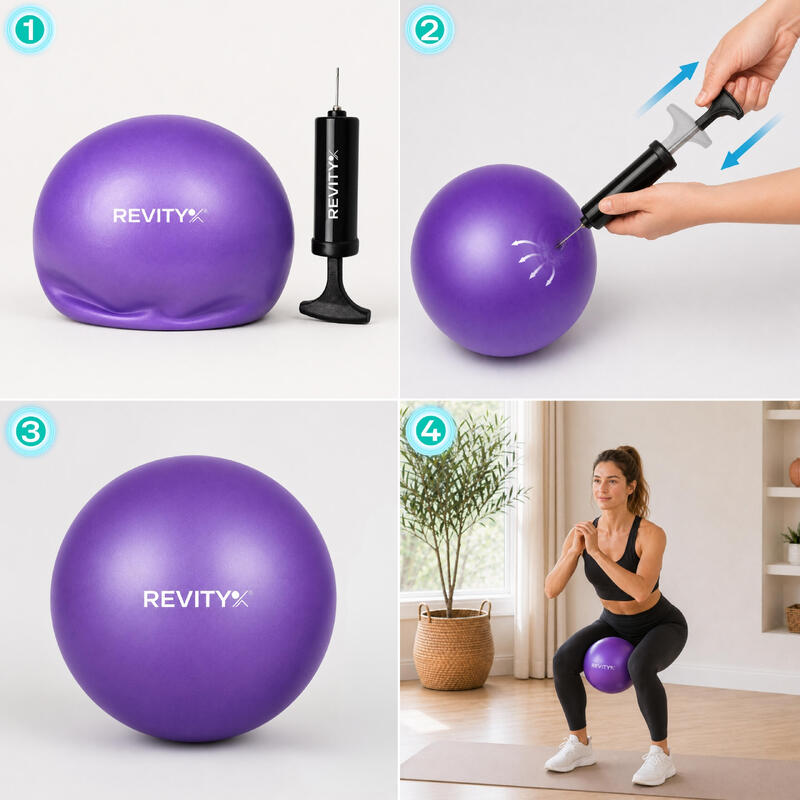 Minge Pilates și fitness Revity Gym Ball Mini 22 cm, mov, cu pompă