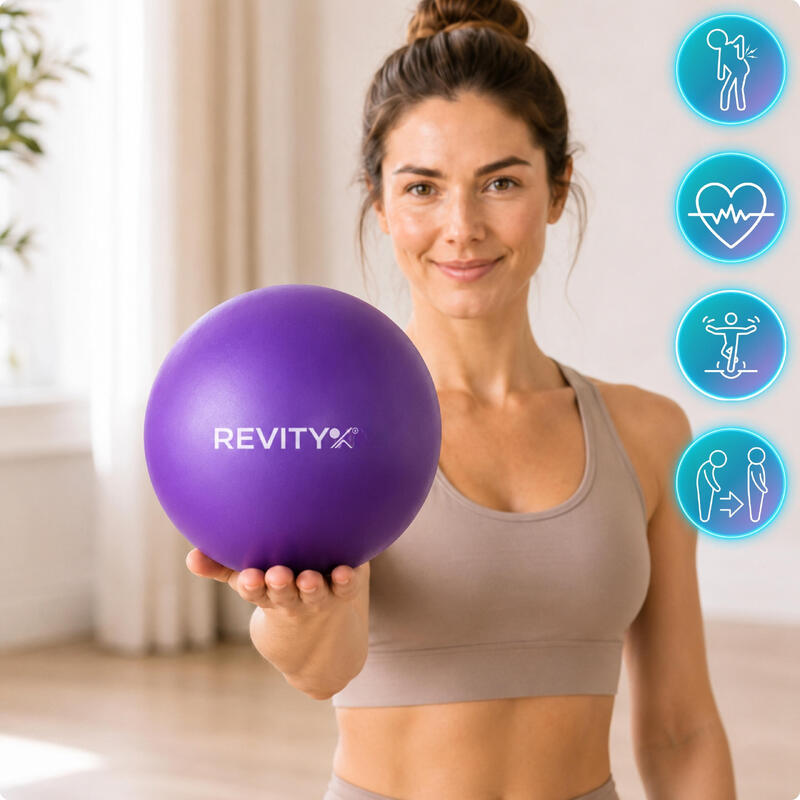 Minge Pilates și fitness Revity Gym Ball Mini 22 cm, mov, cu pompă