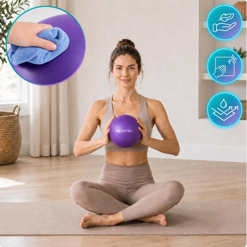 Minge Pilates și fitness Revity Gym Ball Mini 22 cm, mov, cu pompă