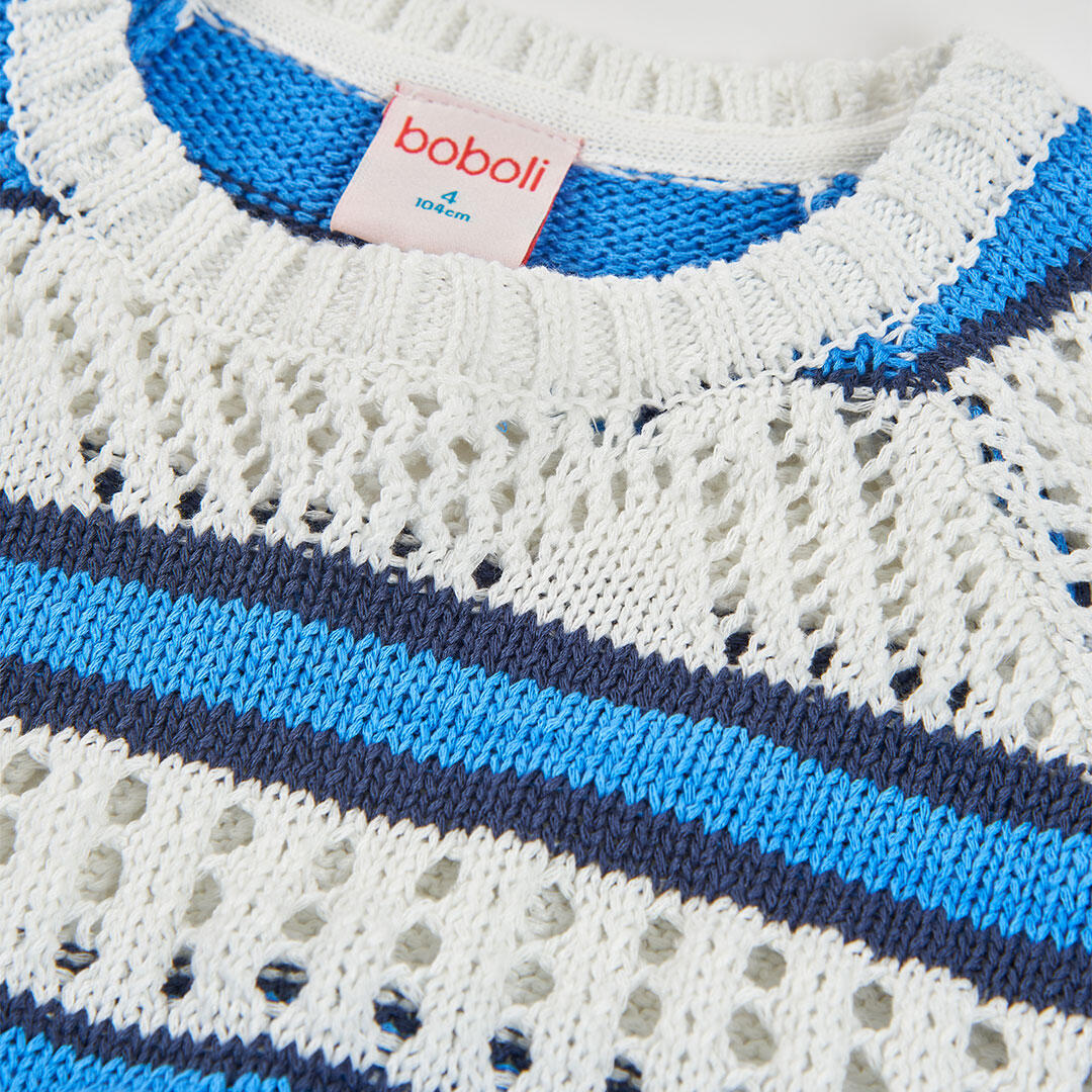 Jersey niña algodón blanco y azul 3/4