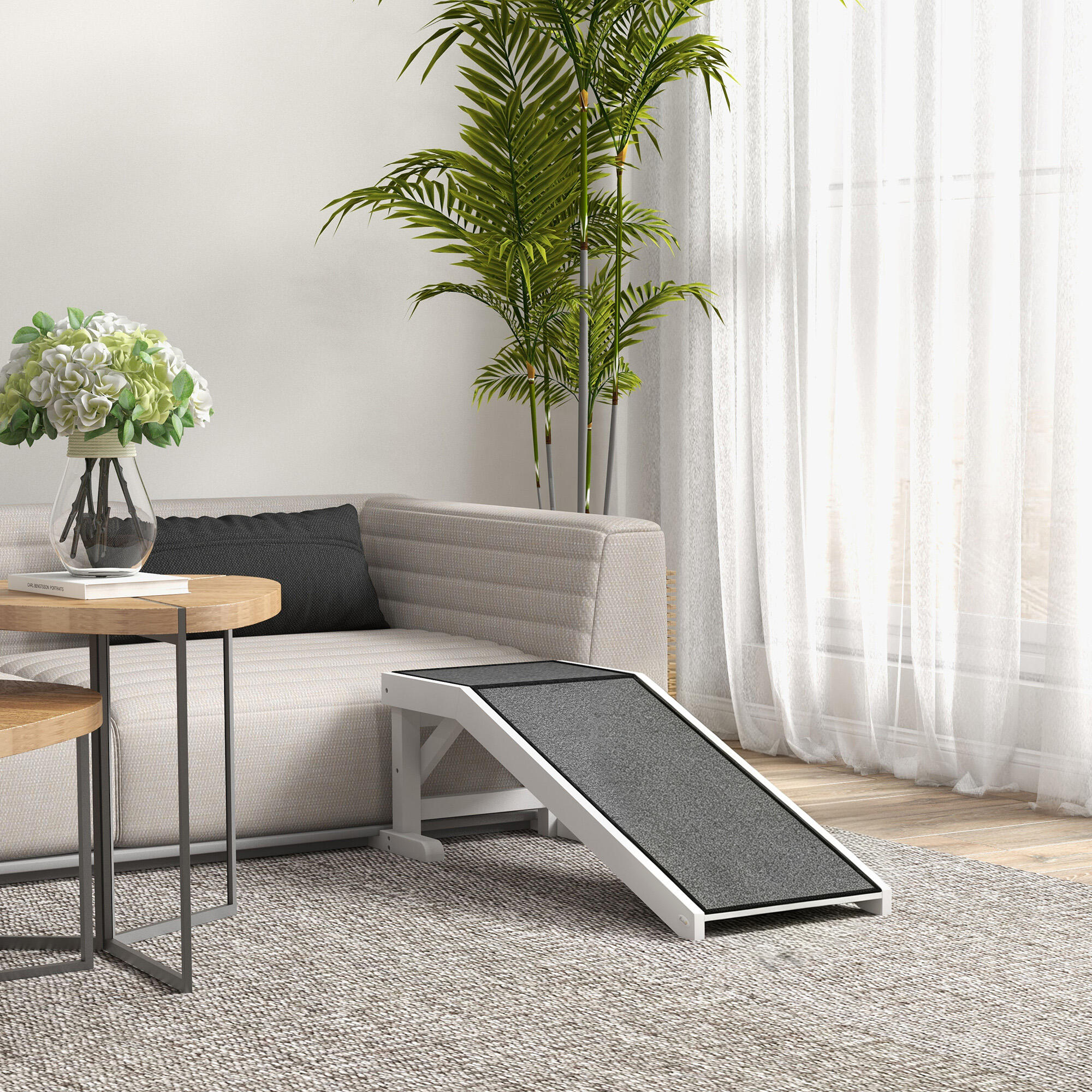 Rampa para Perros PawHut 125x40x35.5 cm Blanco y Gris 2/5