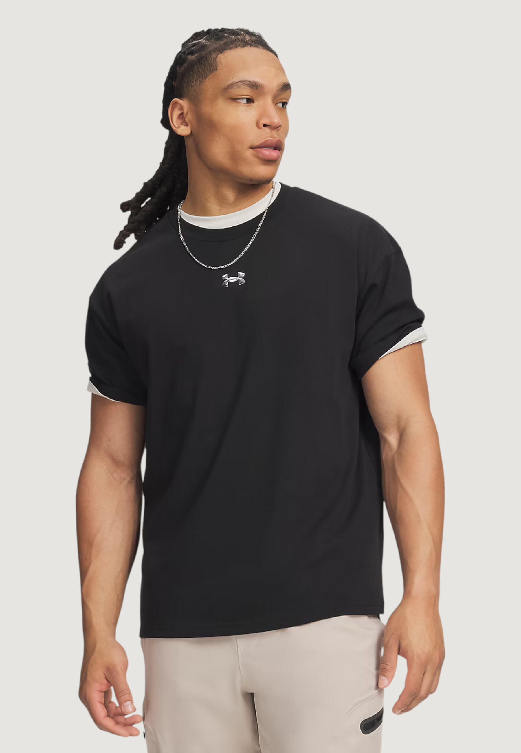 Crop top T-shirt UA M HWT METAL LOGO SS HEREN Zwart 1/5
