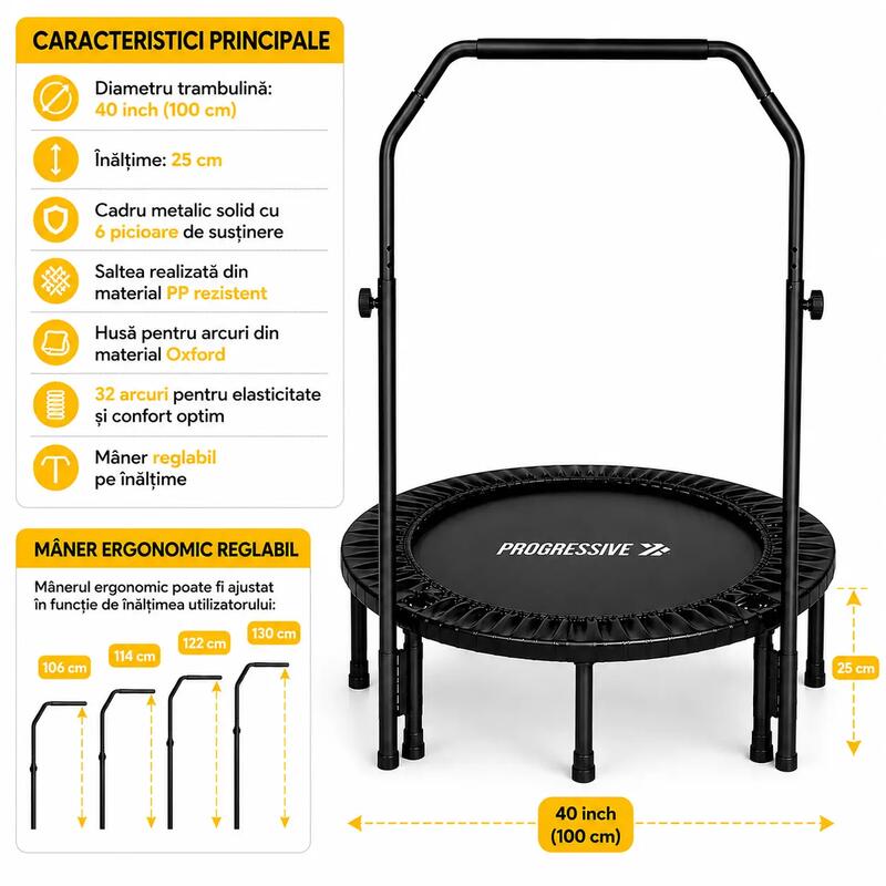 Trambulina Fitness Progressive pliabila cu maner ajustabil