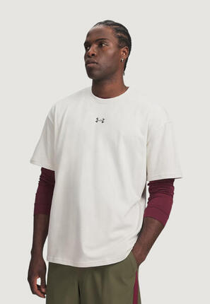 t-shirt crop top UA M HWT METAL LOGO SS HOMME beige