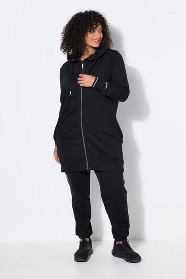 Damen Sweatjacke Zierpaspel Oversized Kapuze 2-Wege-Zipper