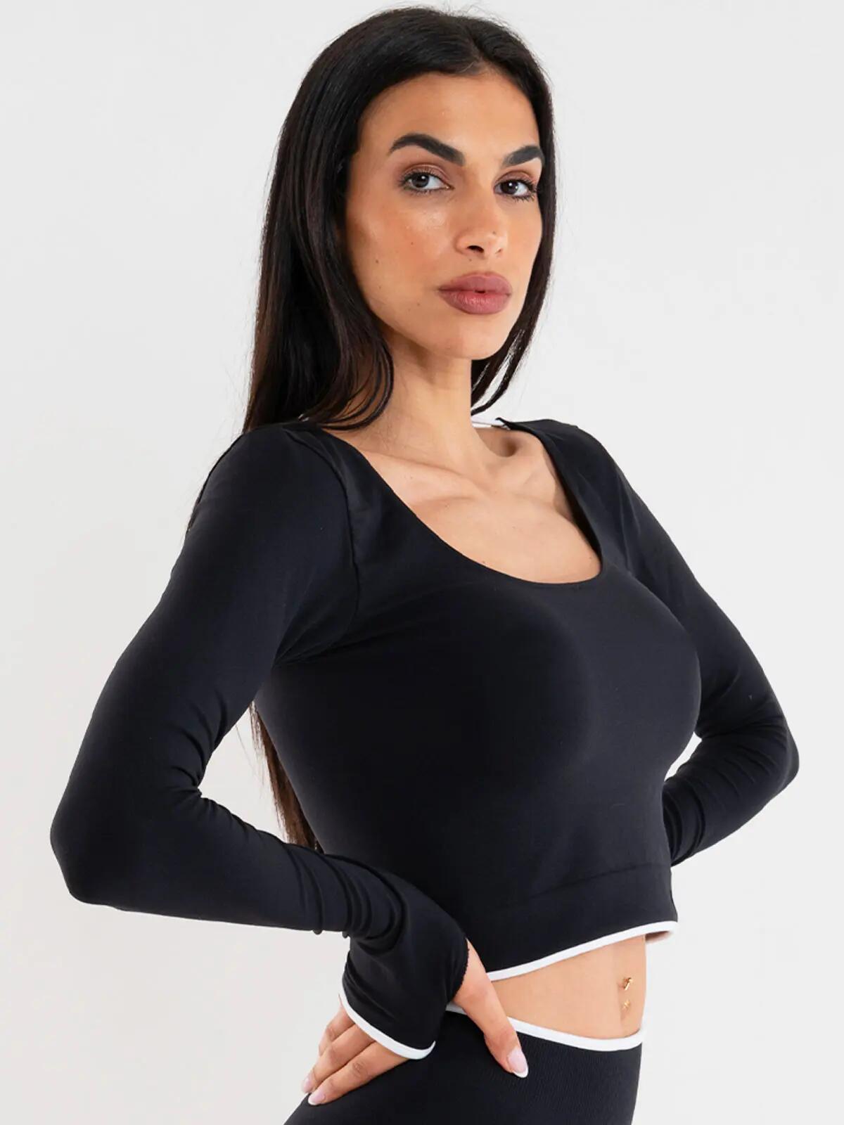 Crop top Donna fitness Eclettika maniche lunghe seamless Black 2/5