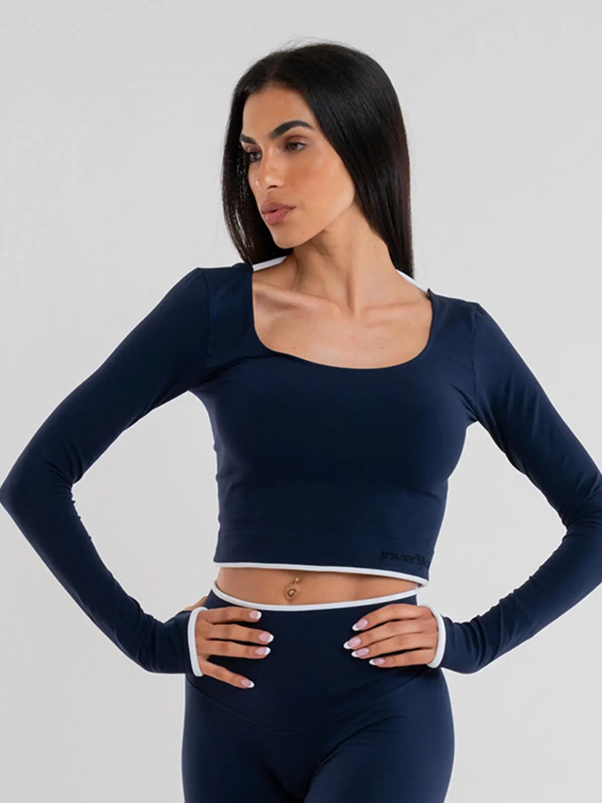 Crop top Donna fitness Eclettika maniche lunghe seamless Blue 3/5