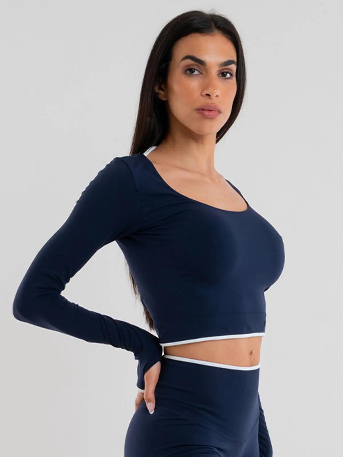 Crop top Donna fitness Eclettika maniche lunghe seamless Blue 2/5