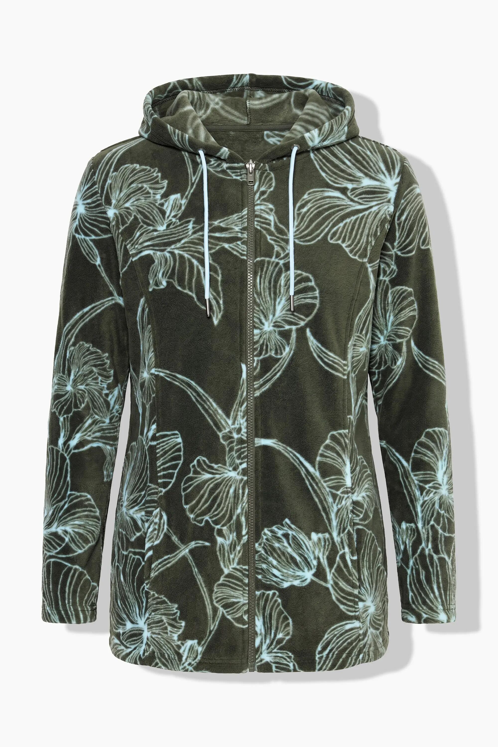 Dames Fleece jas bloemmotief capuchon lange mouw 11/11