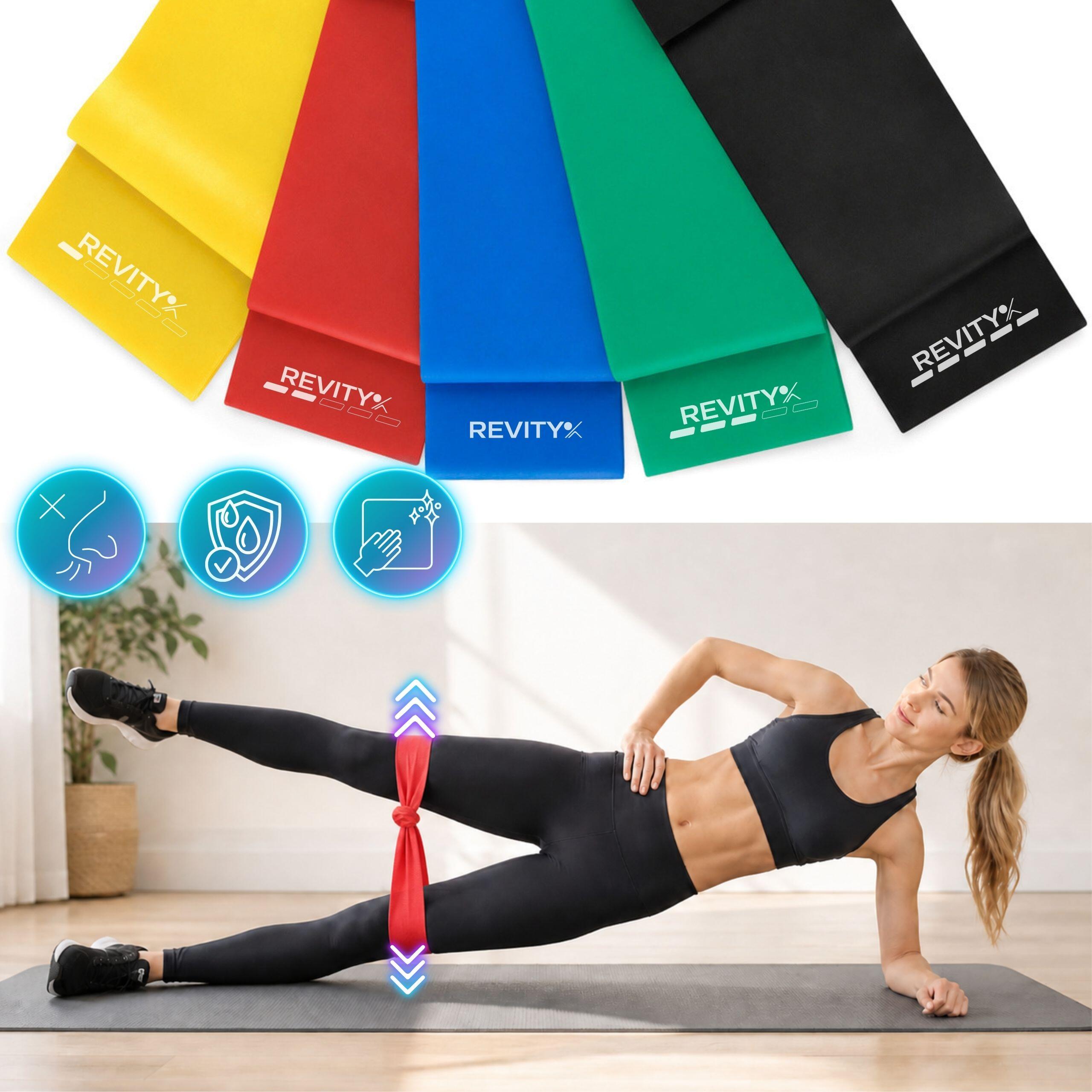 Taśmy treningowe do ćwiczeń i stretchingu Revity Flat Bands 5 szt., opór 1-15 kg