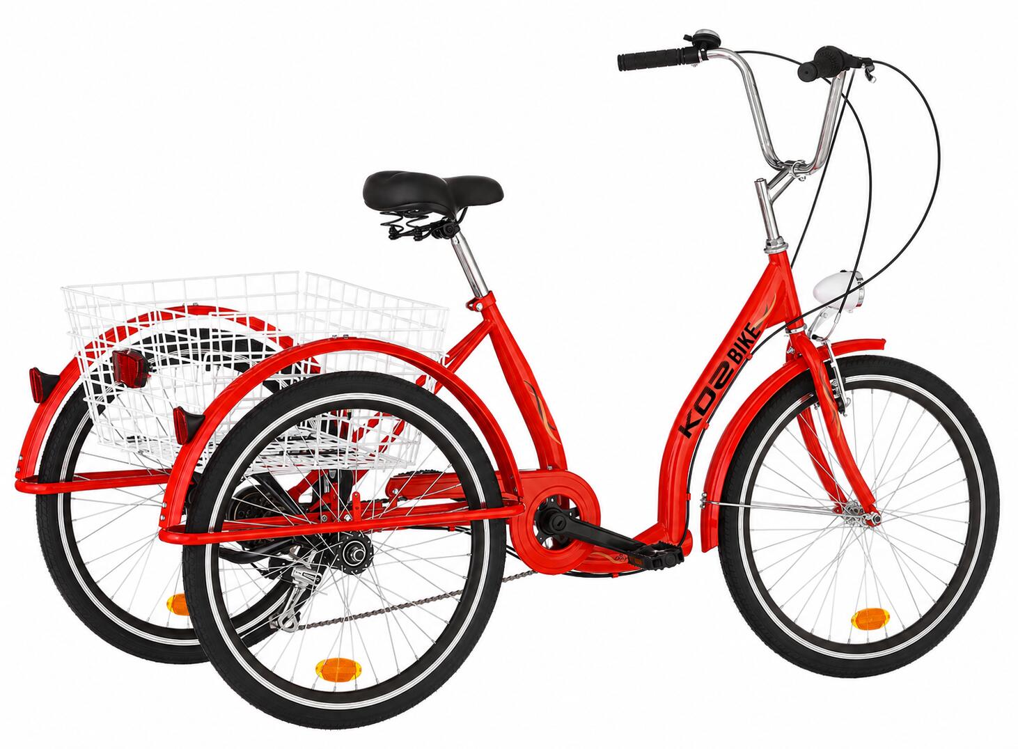 Rower trójkołowy miejski Kozbike 24" 6 biegów czerwony z koszem 2/7