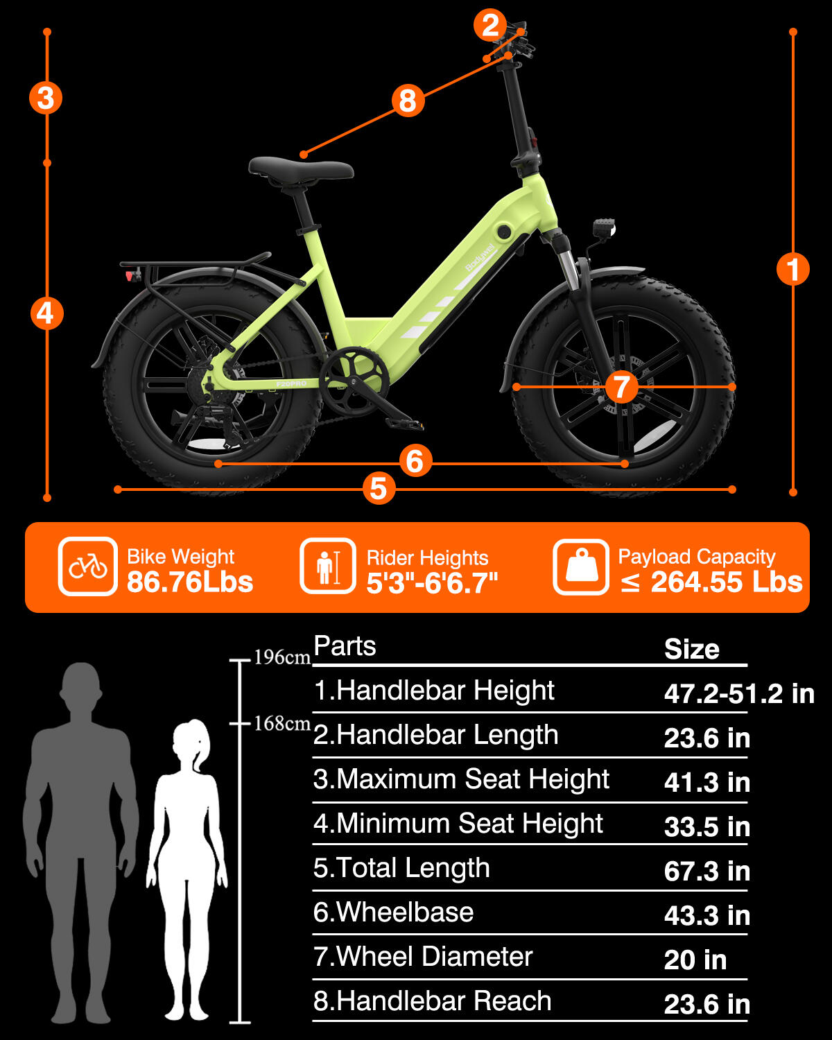 Bicicletta elettrica per adulti Bodywel F20PRO, batteria 48V 18Ah 9/9