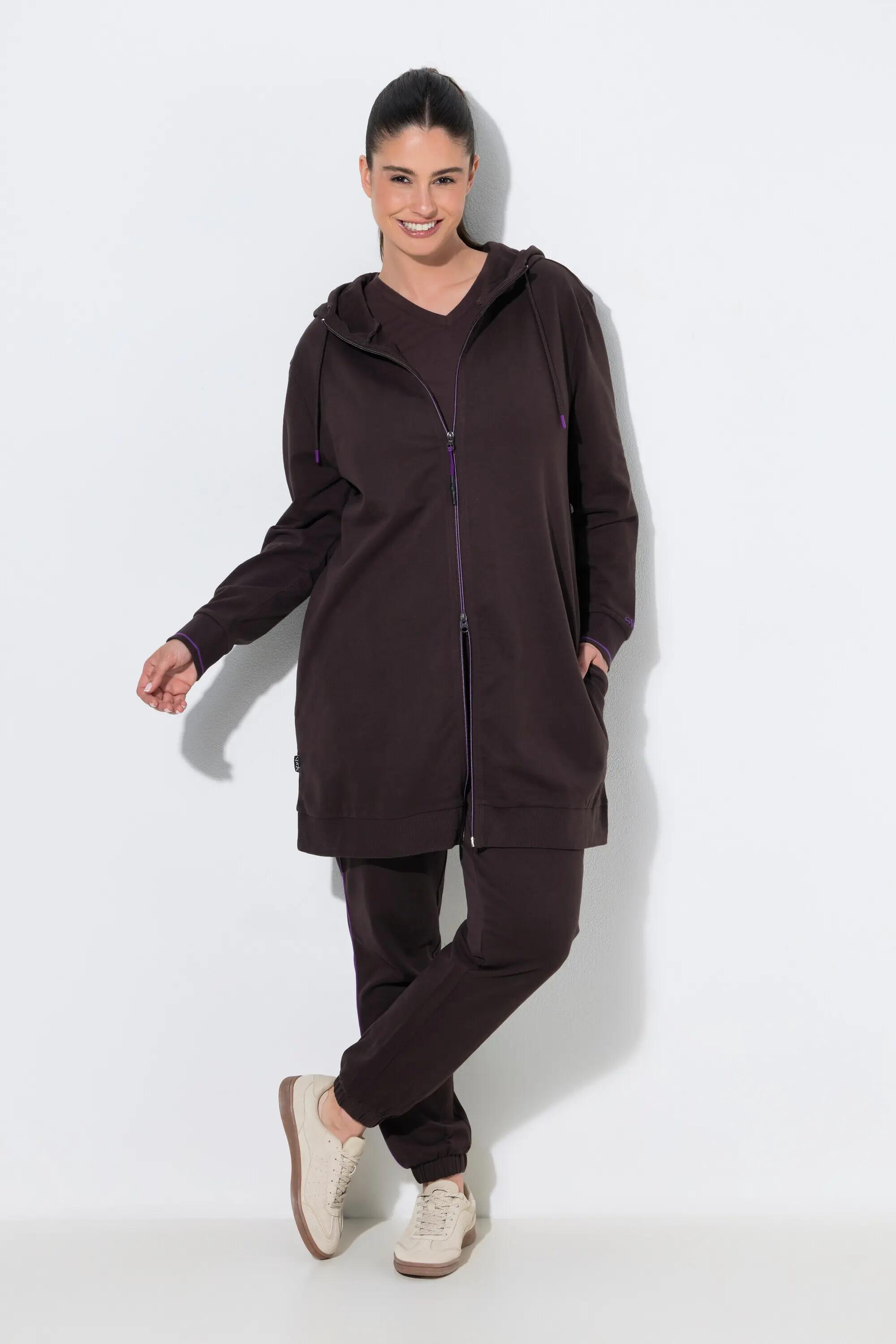 Damen Sweatjacke Zierpaspel Oversized Kapuze 2-Wege-Zipper 12/13