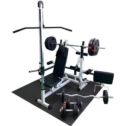 Fitnessbank Wit Met Gewichten 100 kg - Lat Pulley - Puzzelmat - Complete Set