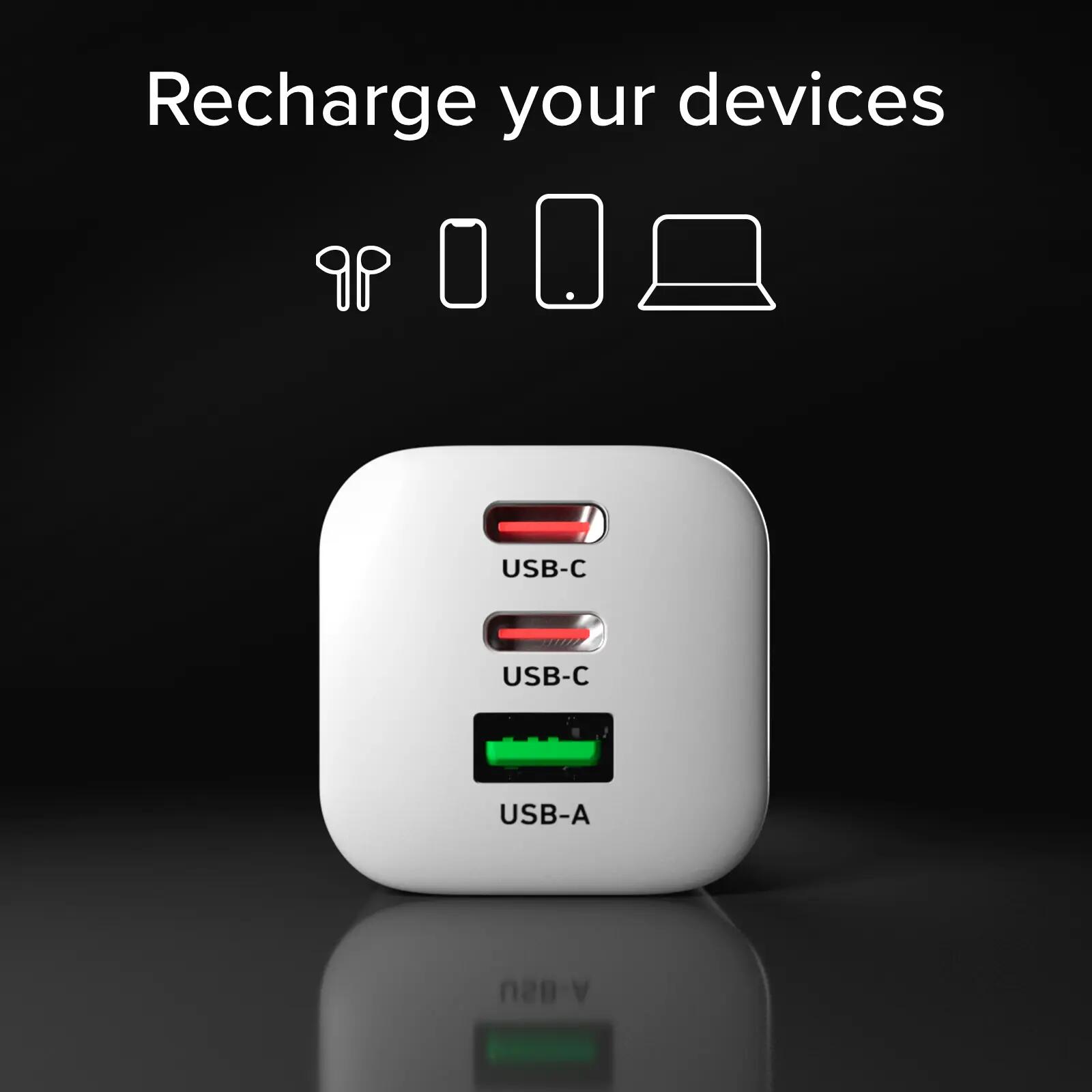 Chargeur GaN 65W avec 2 USB‑C PD + USB‑A 4/6