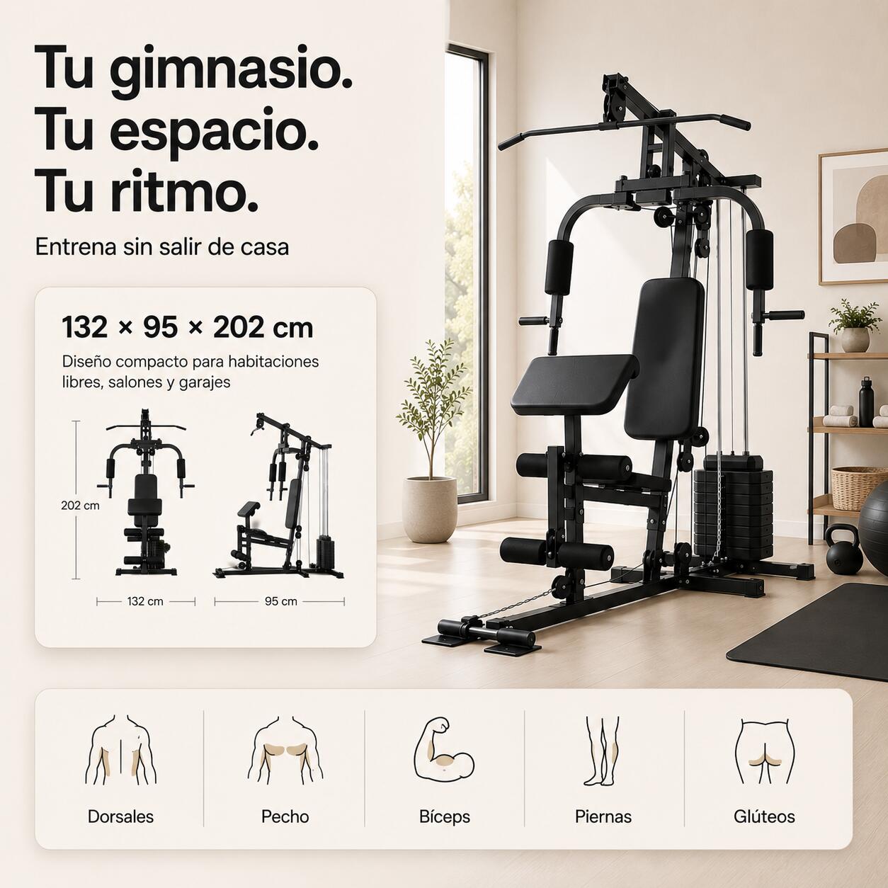 Station de Musculation Multifonction avec Poulies et Banc Ergonomique — Tirage 6/7