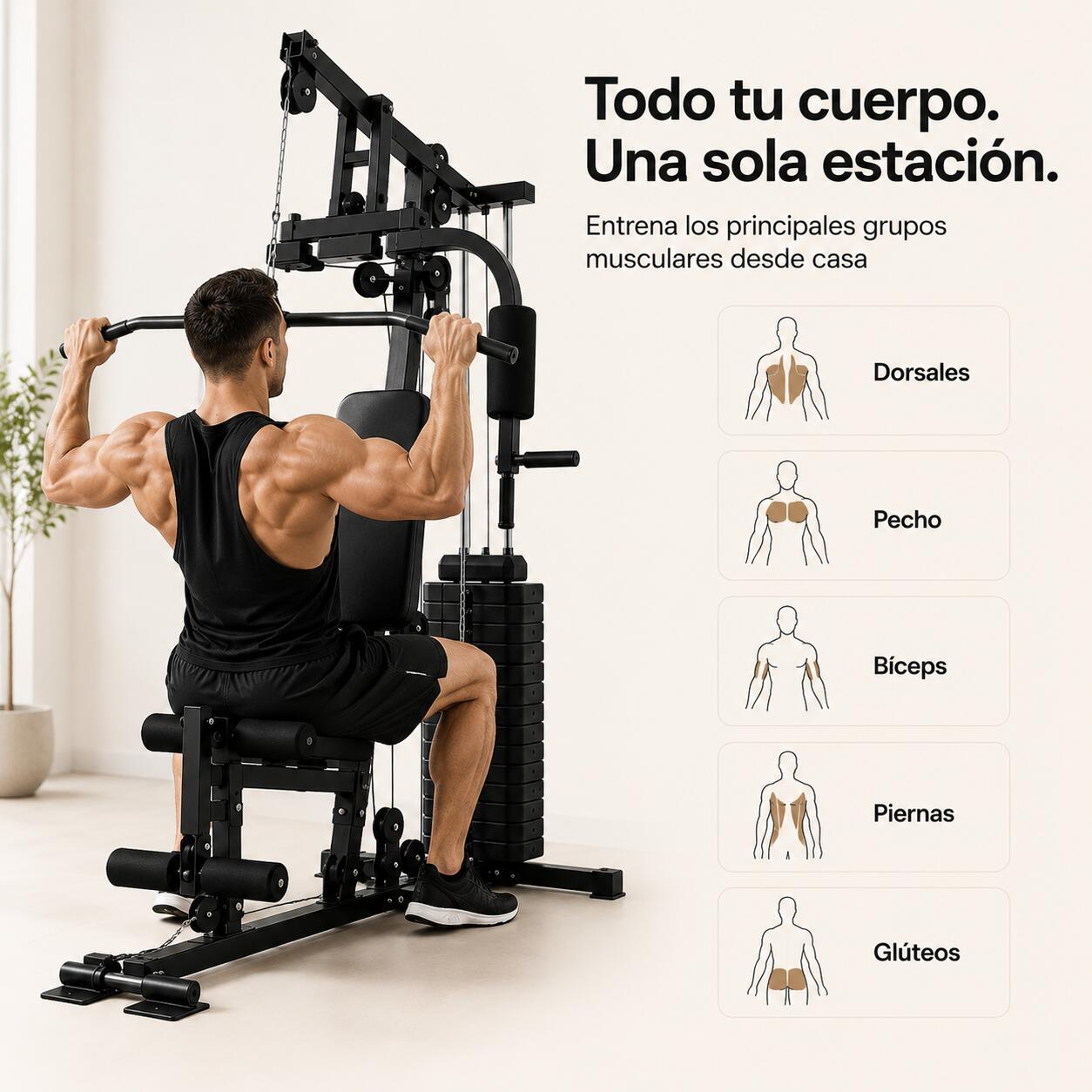 Station de Musculation Multifonction avec Poulies et Banc Ergonomique — Tirage 4/7