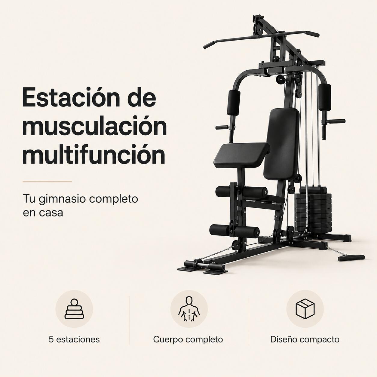 Station de Musculation Multifonction avec Poulies et Banc Ergonomique — Tirage 2/7