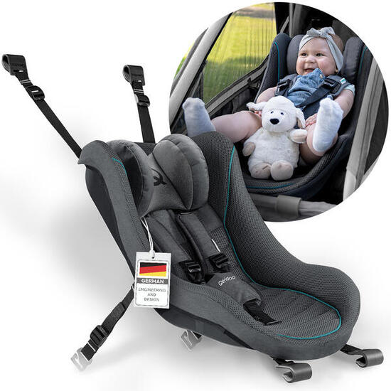 Remorque vélo Qeridoo avec siège bébé (gris foncé)