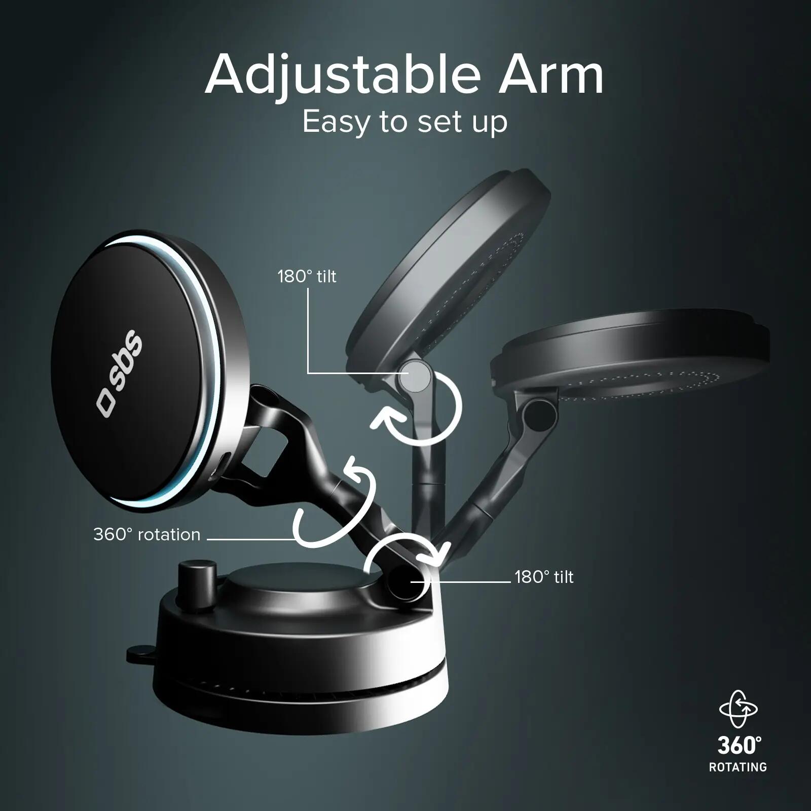 Supporto auto magnetico wireless 15W con ventosa e rotazione 360° 7/7