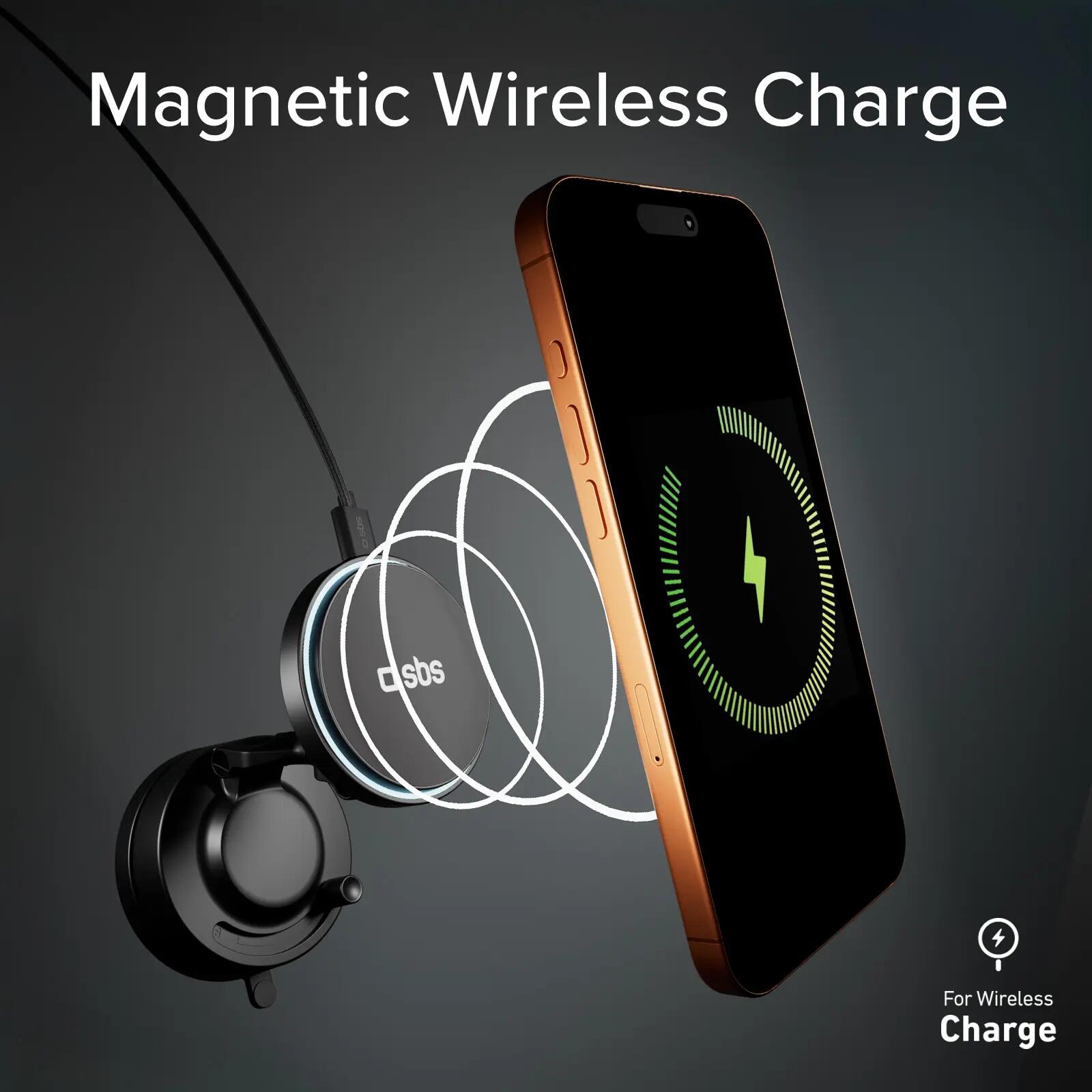 Supporto auto magnetico wireless 15W con ventosa e rotazione 360° 4/7