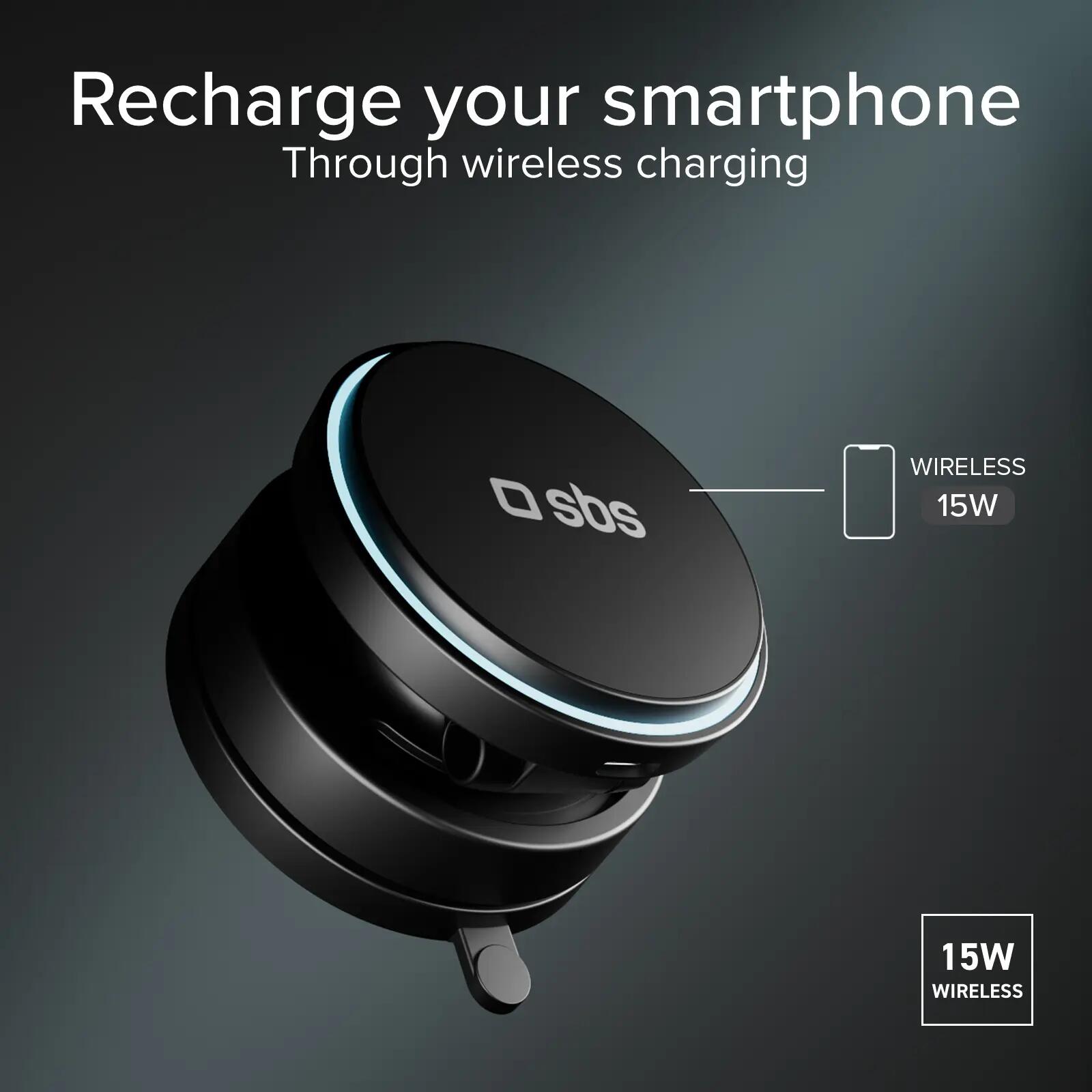 Supporto auto magnetico wireless 15W con ventosa e rotazione 360° 3/7