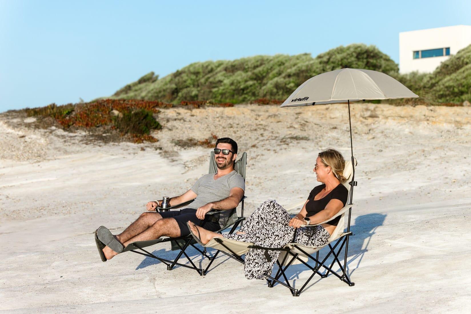 Silla de camping - Plegable - Con reposapiés - Beige 7/8