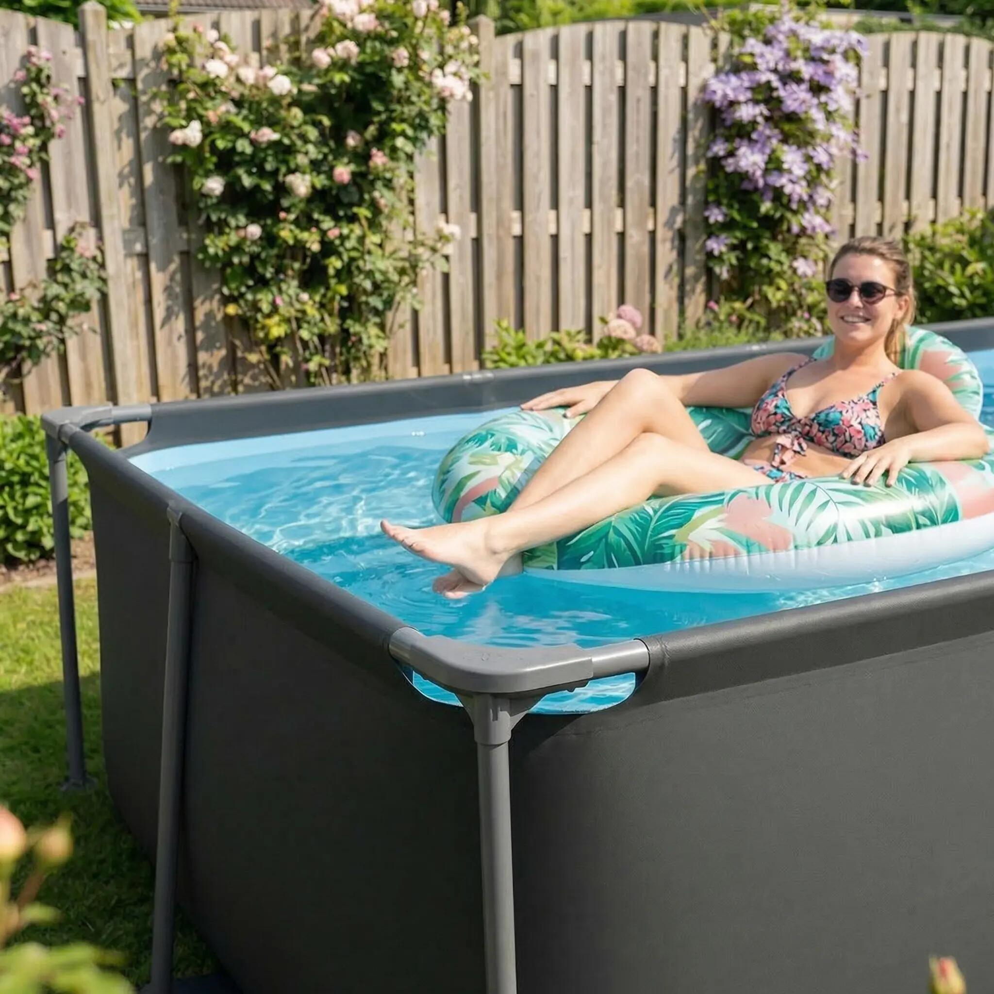 Piscine - Rectangulaire - 260 x 180 x 66 cm - Anthracite - Avec Pompe de Filtrat 3/8