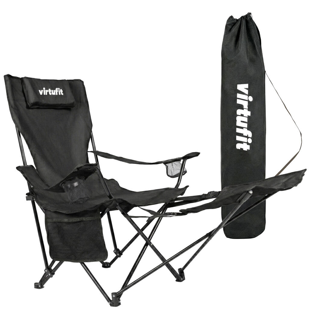Foldable Camping Chair - With Footrest - Black