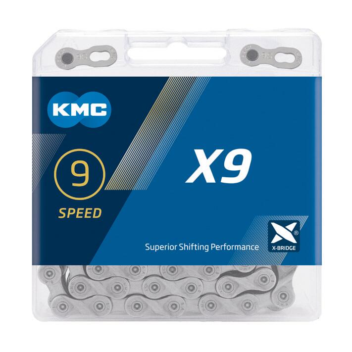 KMC Fahrrad Kette X9 Kompatibilität: 9-fach | SB-Verpackung | grau | 114 Glieder