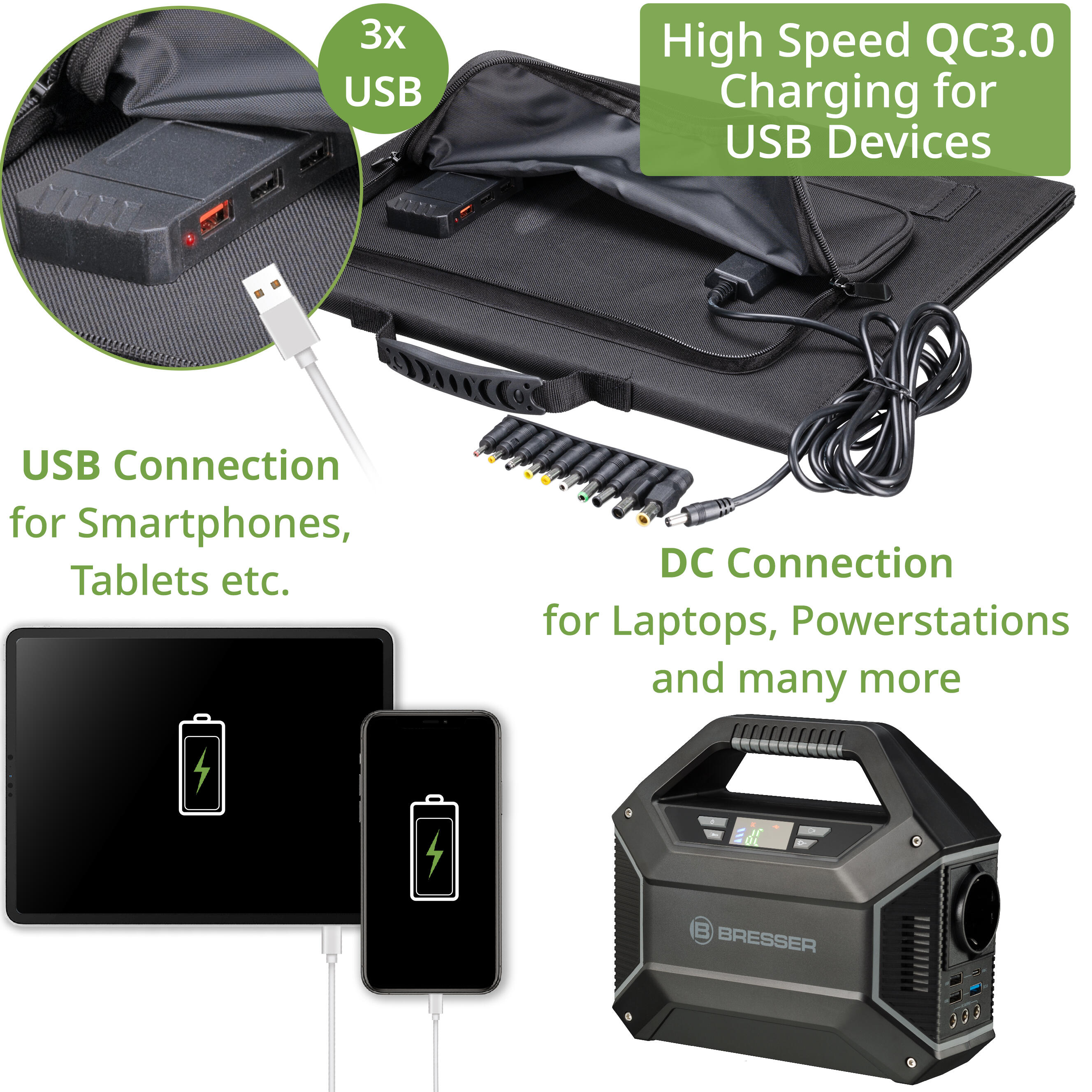 BRESSER Mobiele zonnelader 60 watt met USB- en DC-aansluiting 3/7