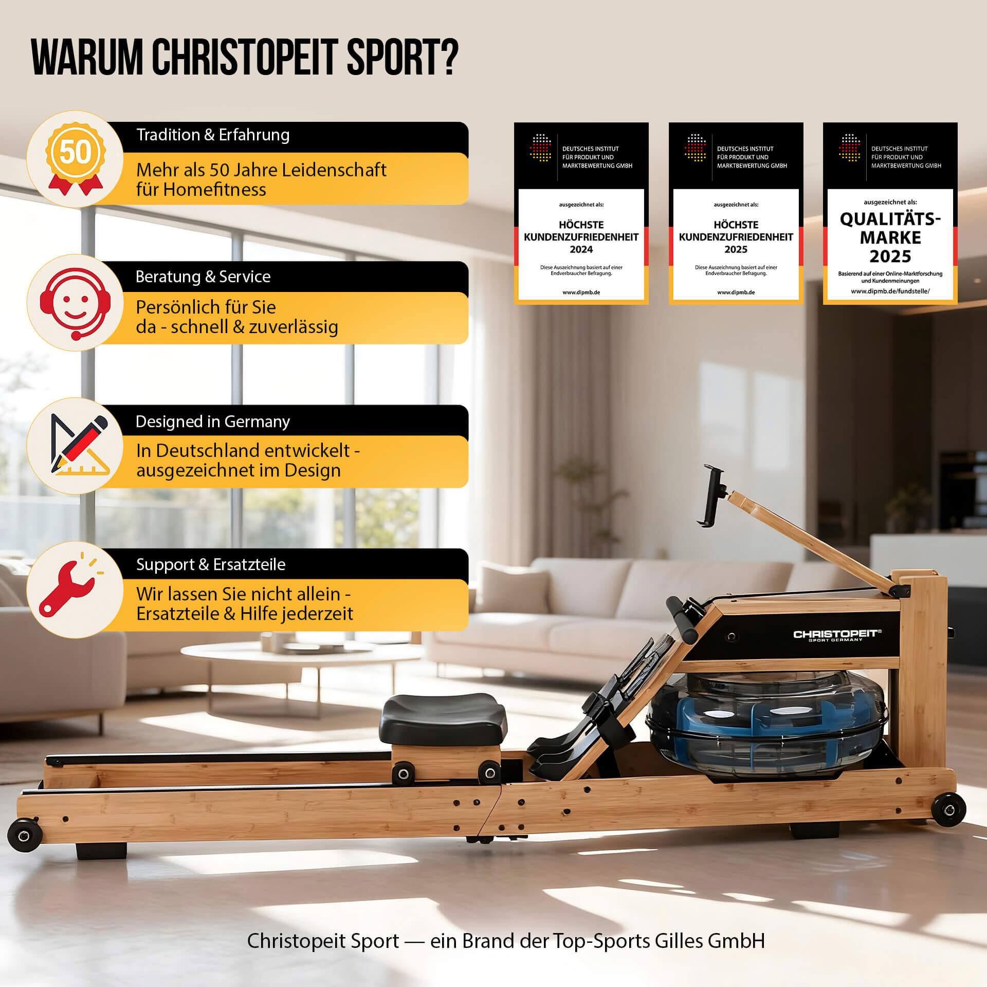 Christopeit Rudergerät klappbar – Wasserrudergerät aus Holz – Colorado 8/16