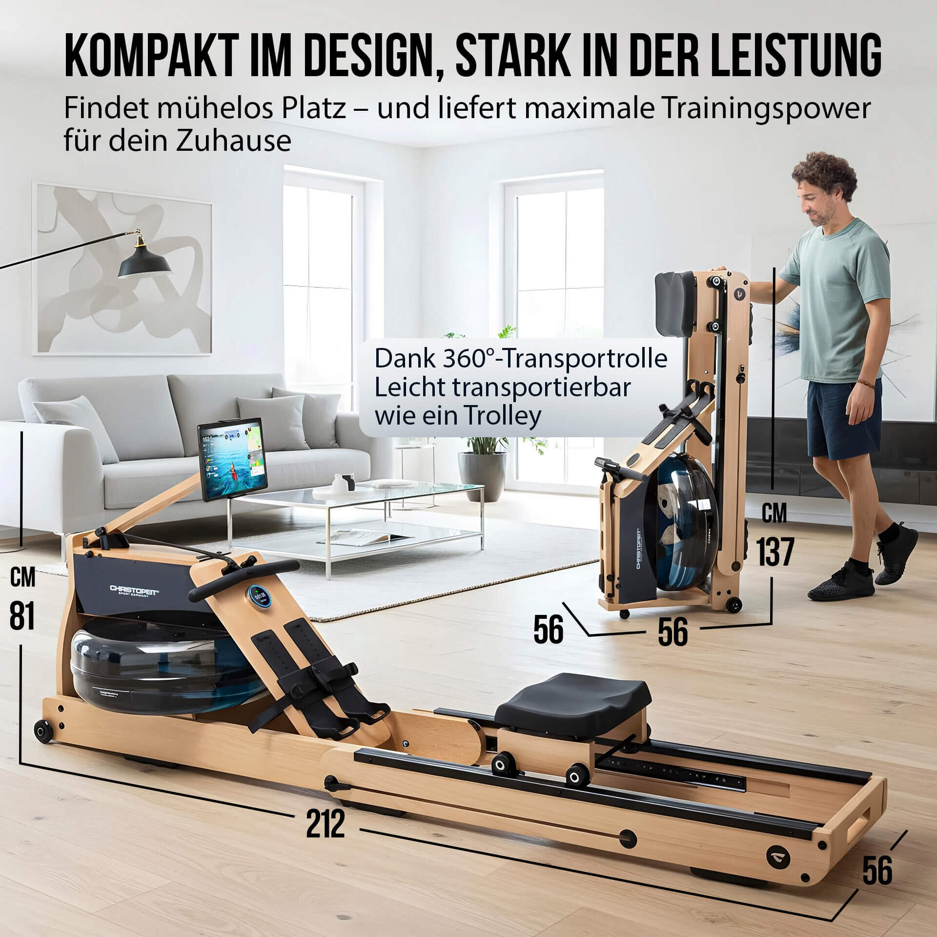 Rudergerät klappbar Holz mit Wasserwiderstand - WP 5000 7/17