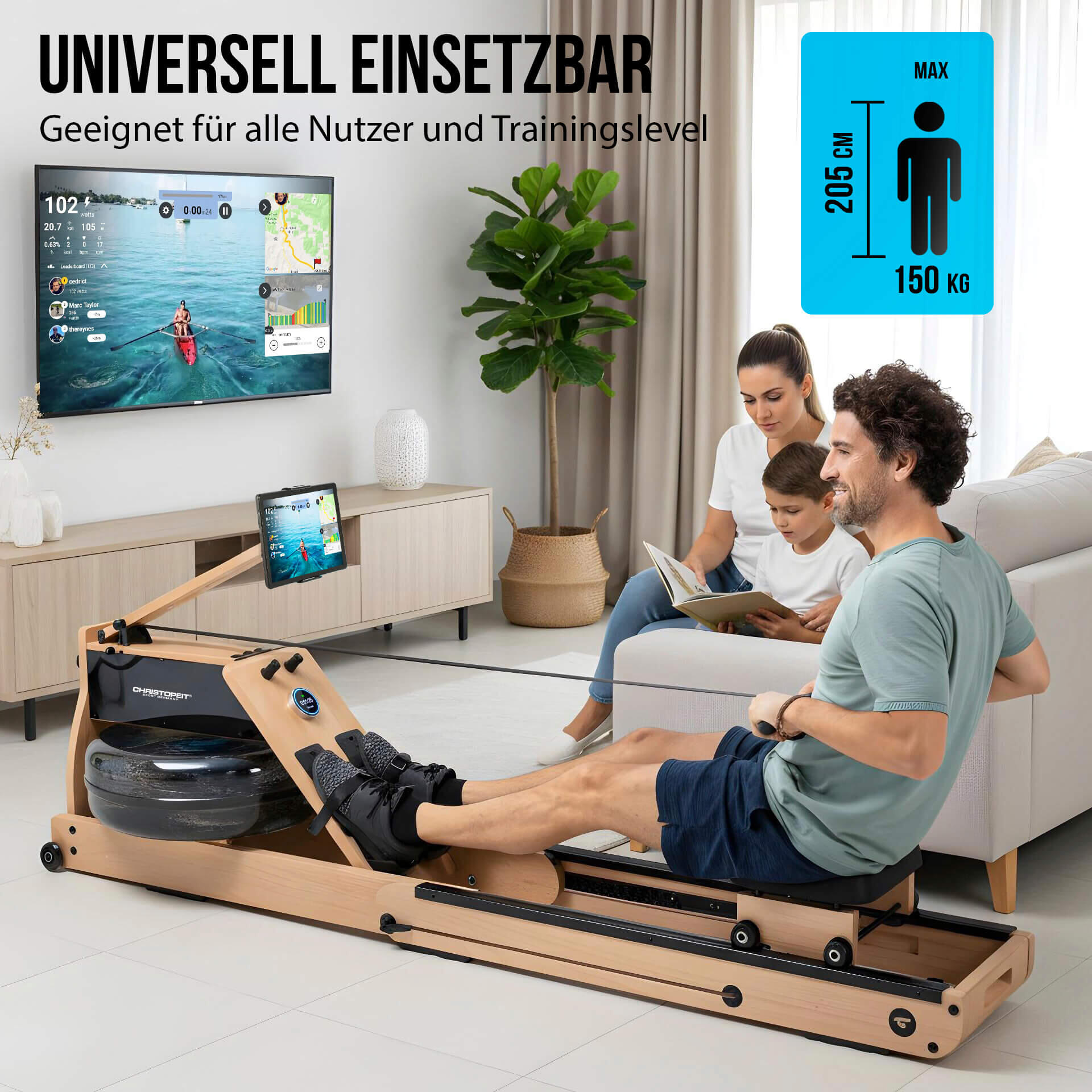 Rudergerät klappbar Holz mit Wasserwiderstand - WP 5000 6/17