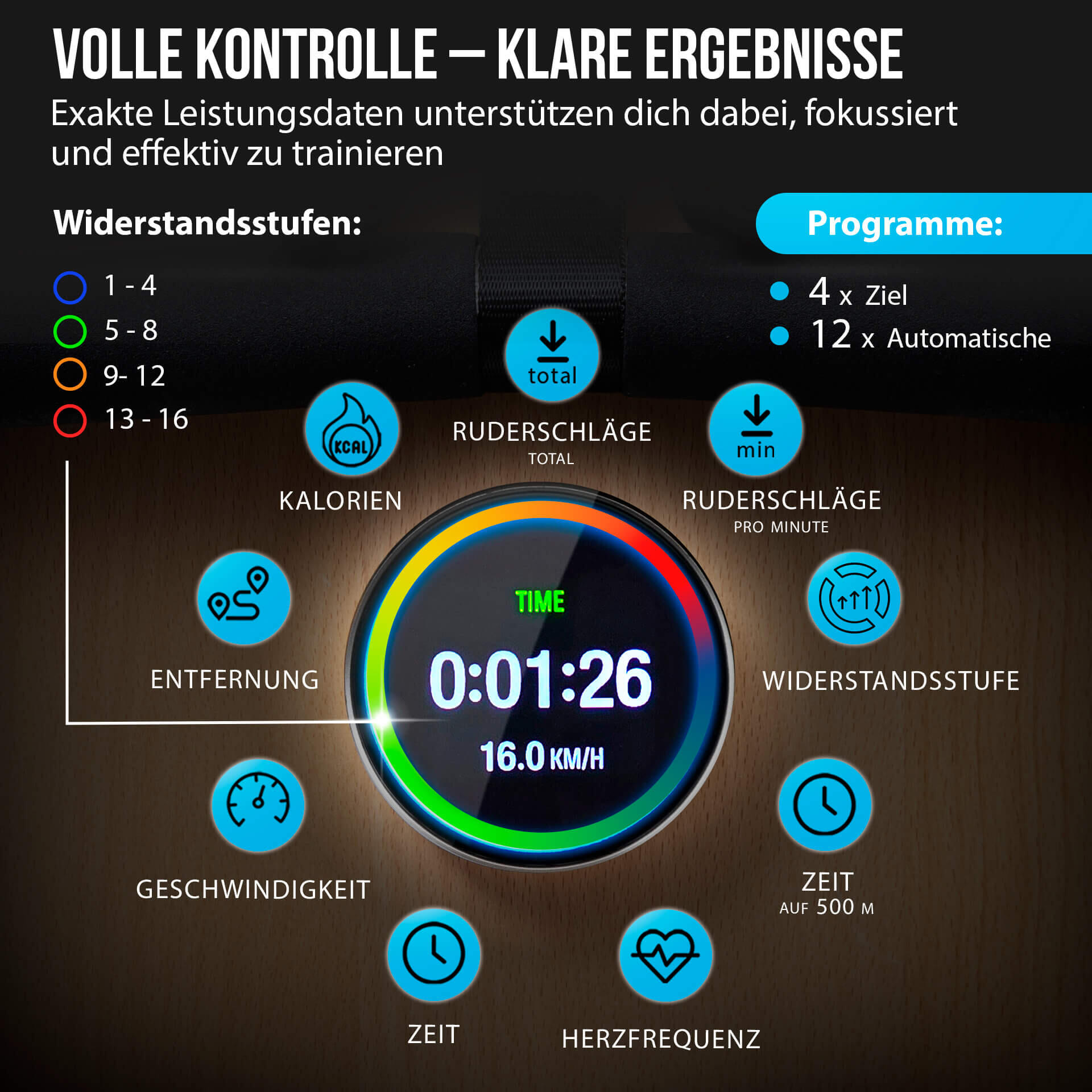 Rudergerät klappbar Holz mit Wasserwiderstand - WP 5000 4/17