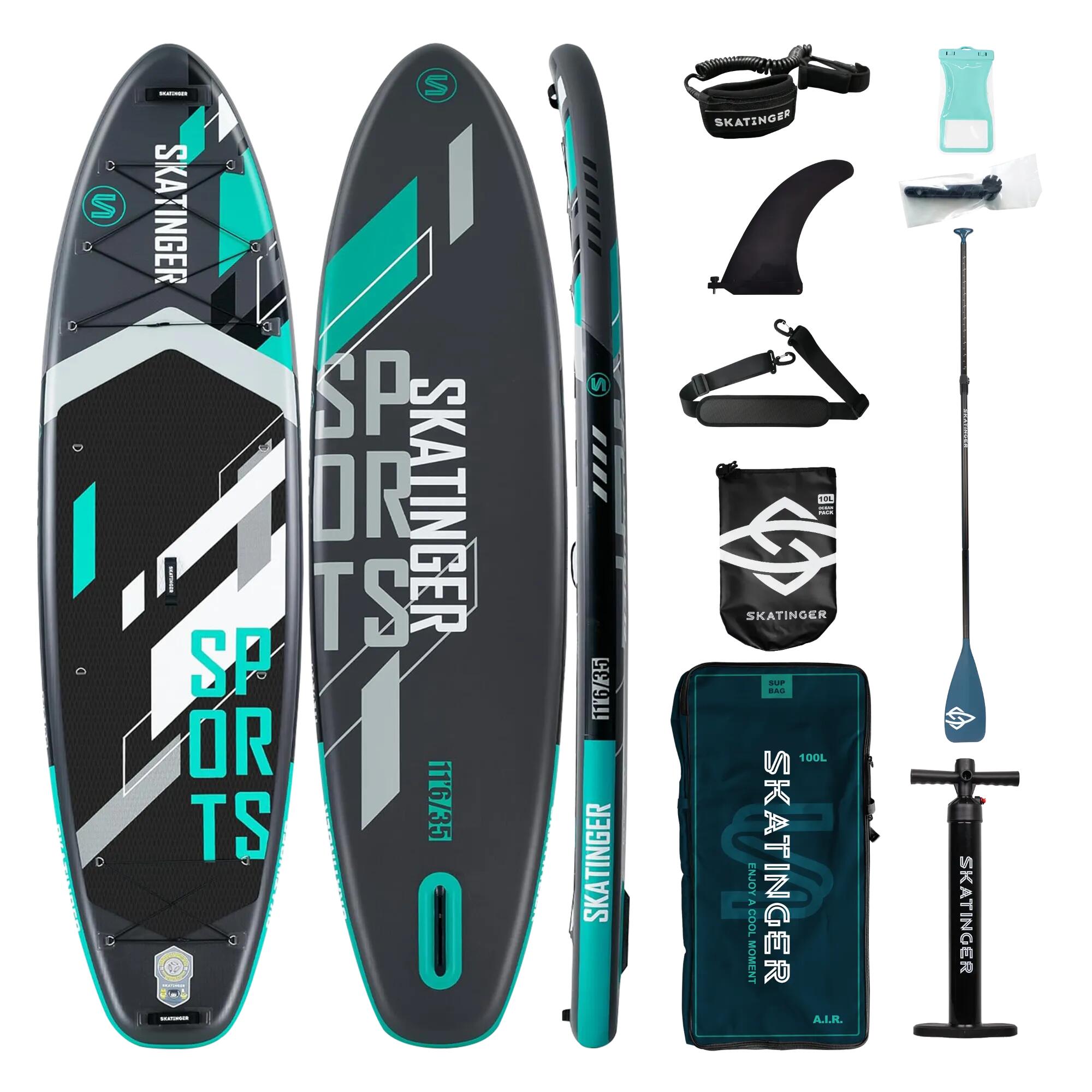 SKATINGER Paddleboard Sports Grey 350x89x15 cm (11'6'') yoga, s prislusenstvím
