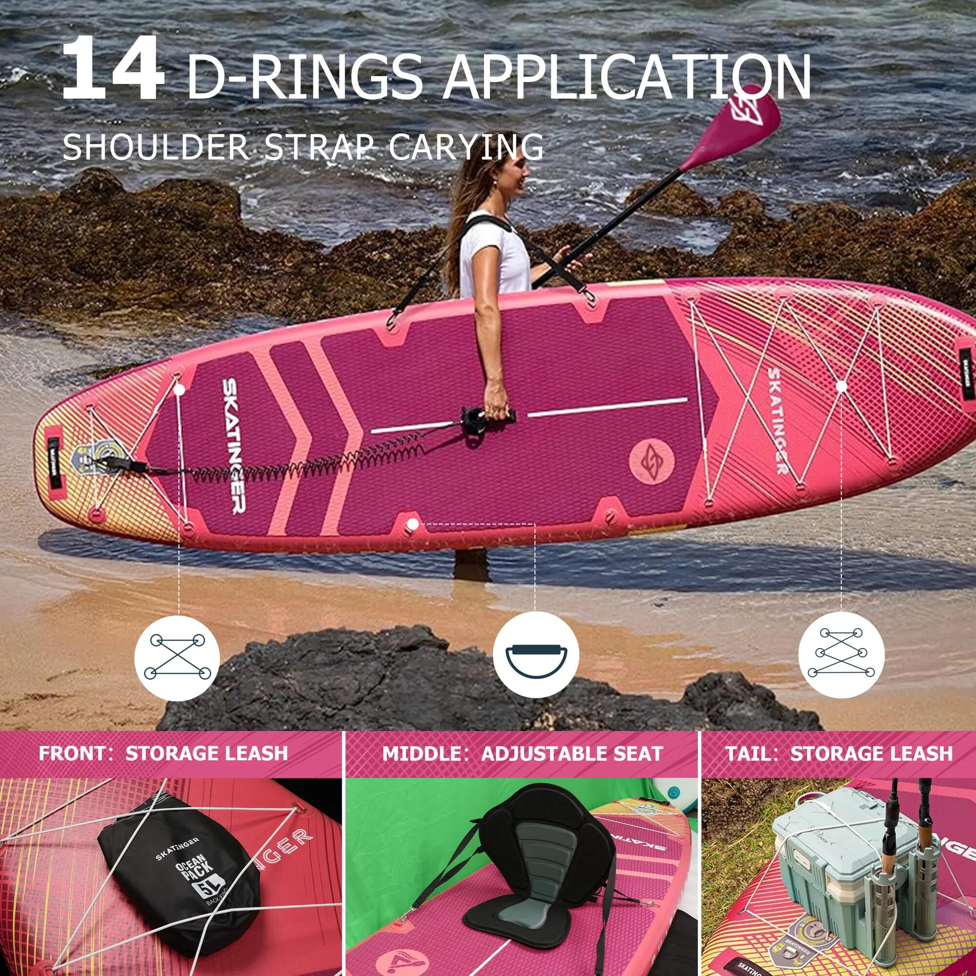 SUP-board SKATINGER Prana Meteor rood 350x89x15 cm (11'6'') yoga + accessoires 6/7