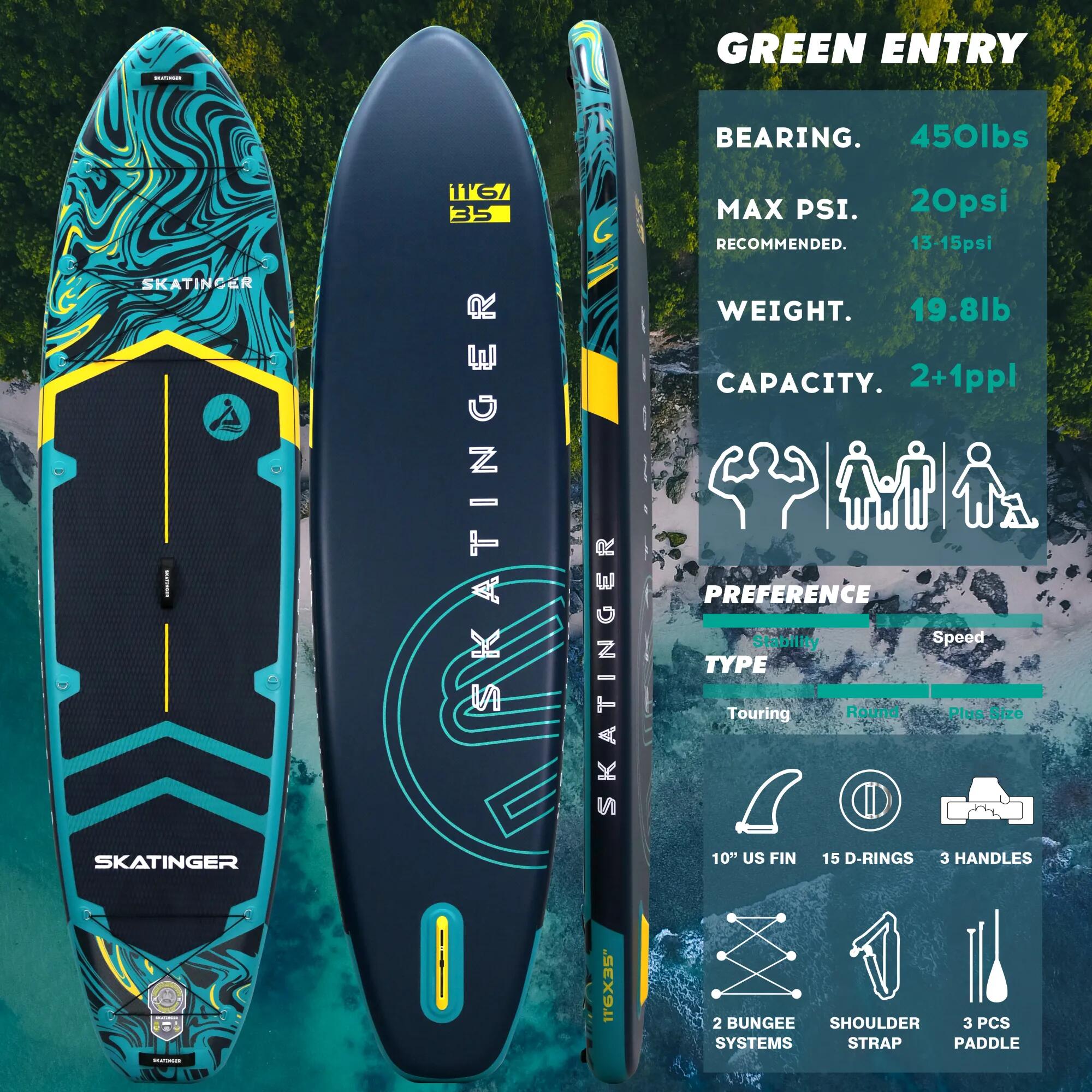 Paddleboard SKATINGER Prana Lava Green 350x89x15 cm (11'6'') yoga 3/7