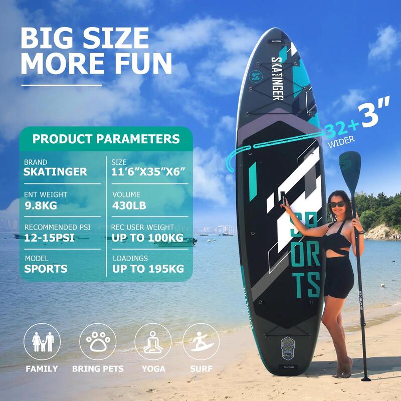 Placă SUP SKATINGER Sports Grey 350x89x15 cm (11'6'') yoga