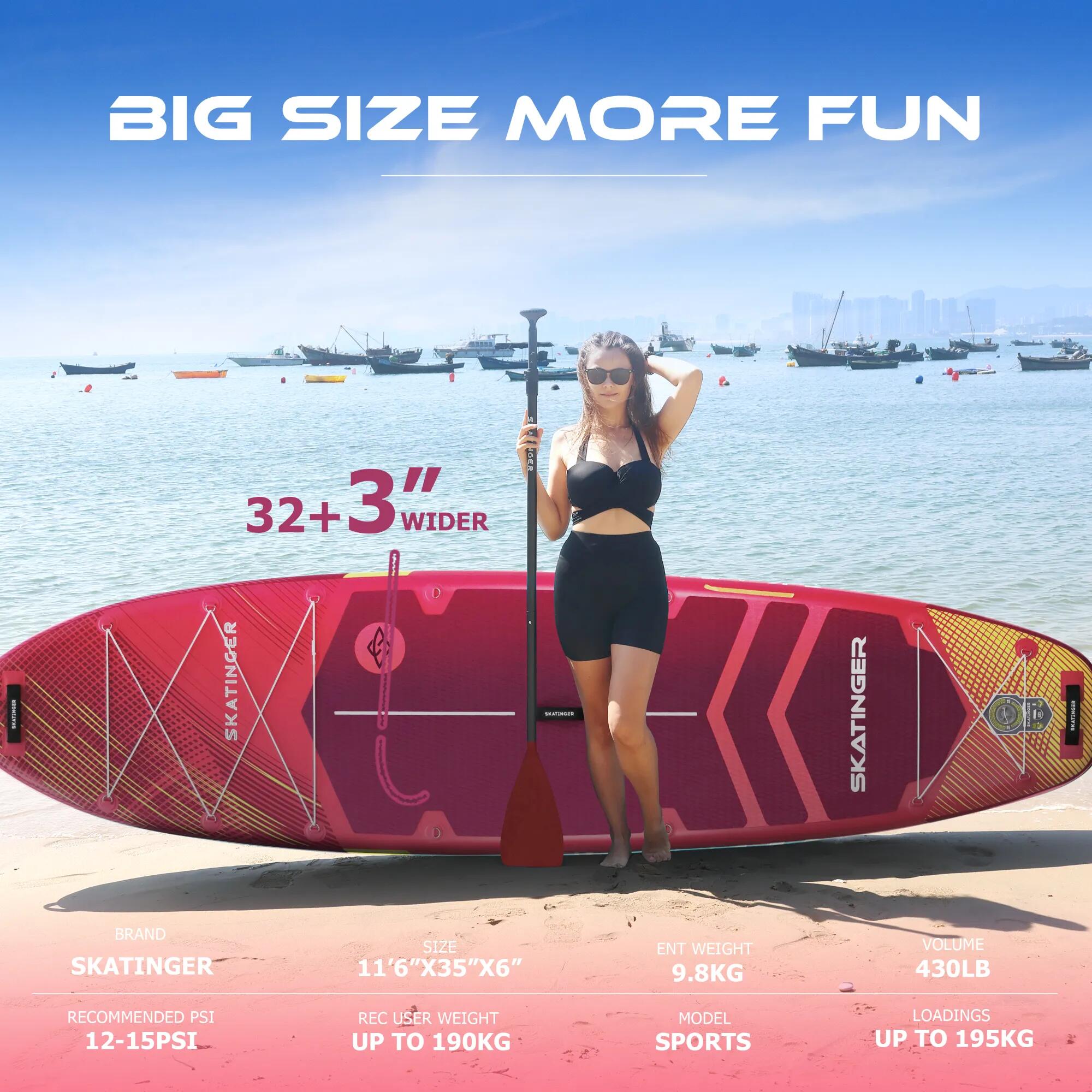 SUP-board SKATINGER Prana Meteor rood 350x89x15 cm (11'6'') yoga + accessoires 3/7