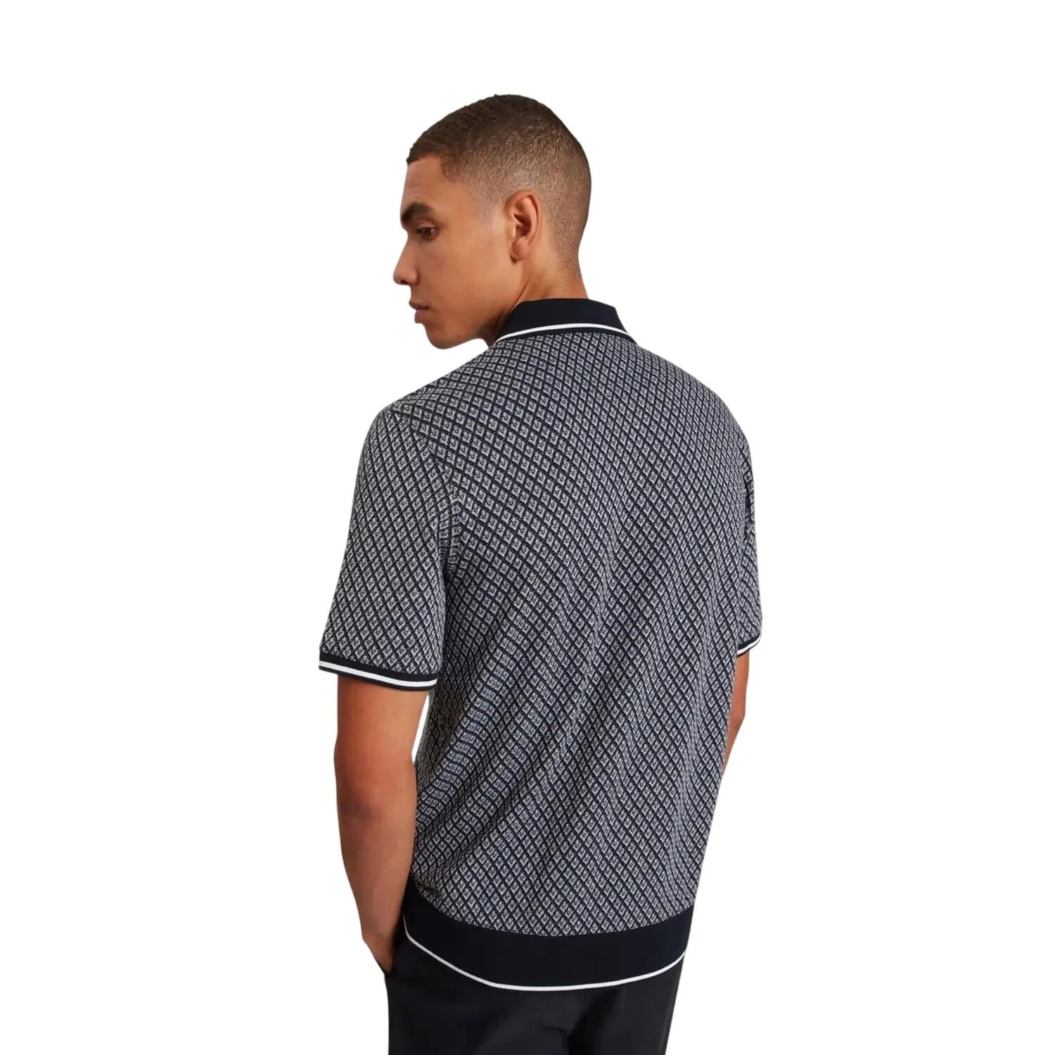 Mens Diamond Knitted Tipped Polo Shirt (Navy) 5/5